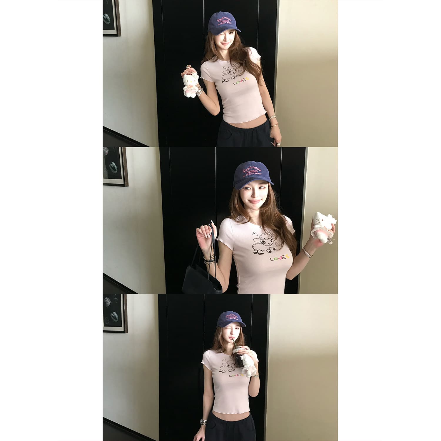 sk1ms 부활절 t 신선함 밝은 봄 여름 색상 순수한 욕망 느긋한 어린 양 프린트 하트 어두운 꽃 레이스 티셔츠 이미지 5