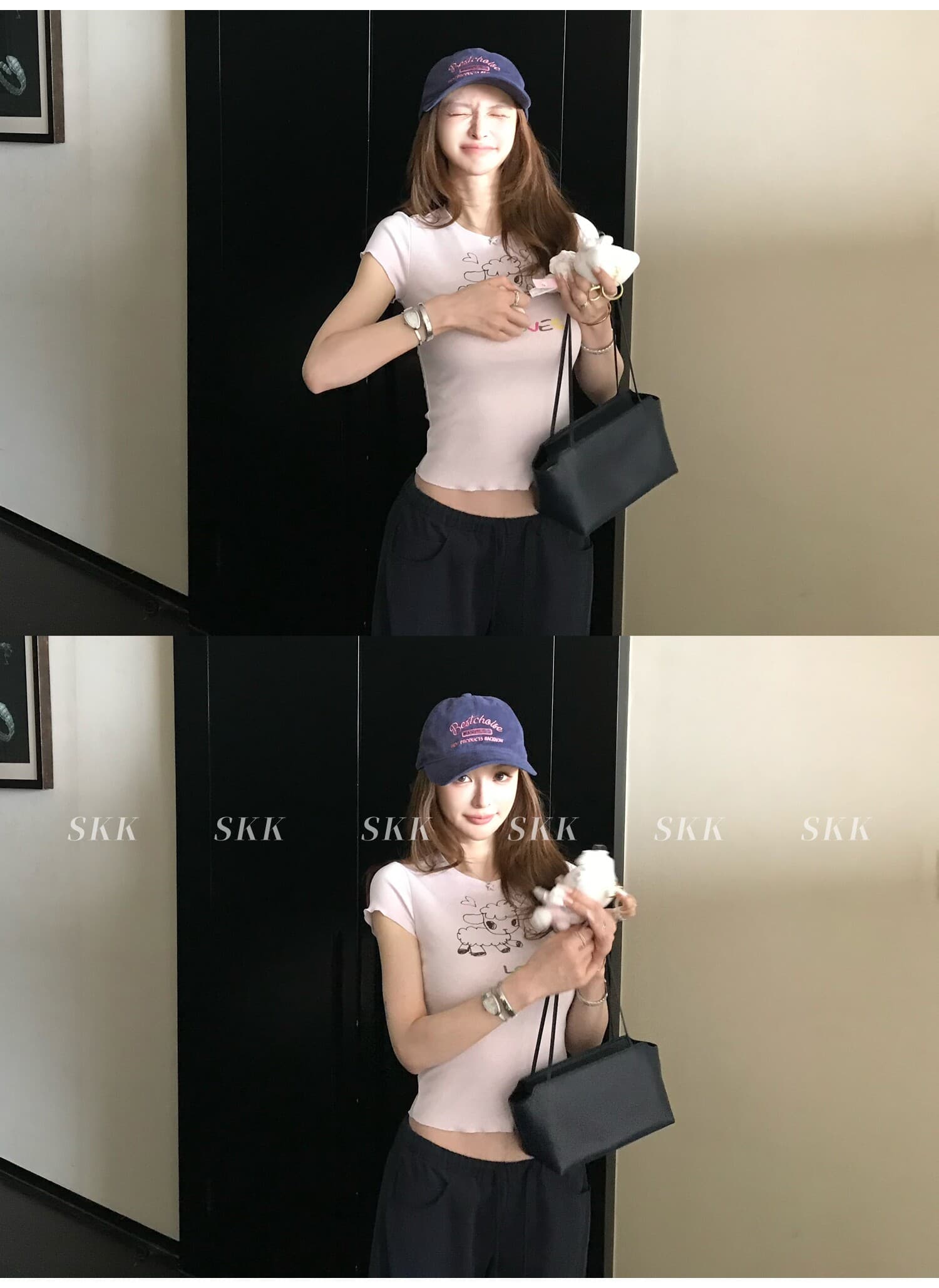 sk1ms 부활절 t 신선함 밝은 봄 여름 색상 순수한 욕망 느긋한 어린 양 프린트 하트 어두운 꽃 레이스 티셔츠 상세 이미지 20