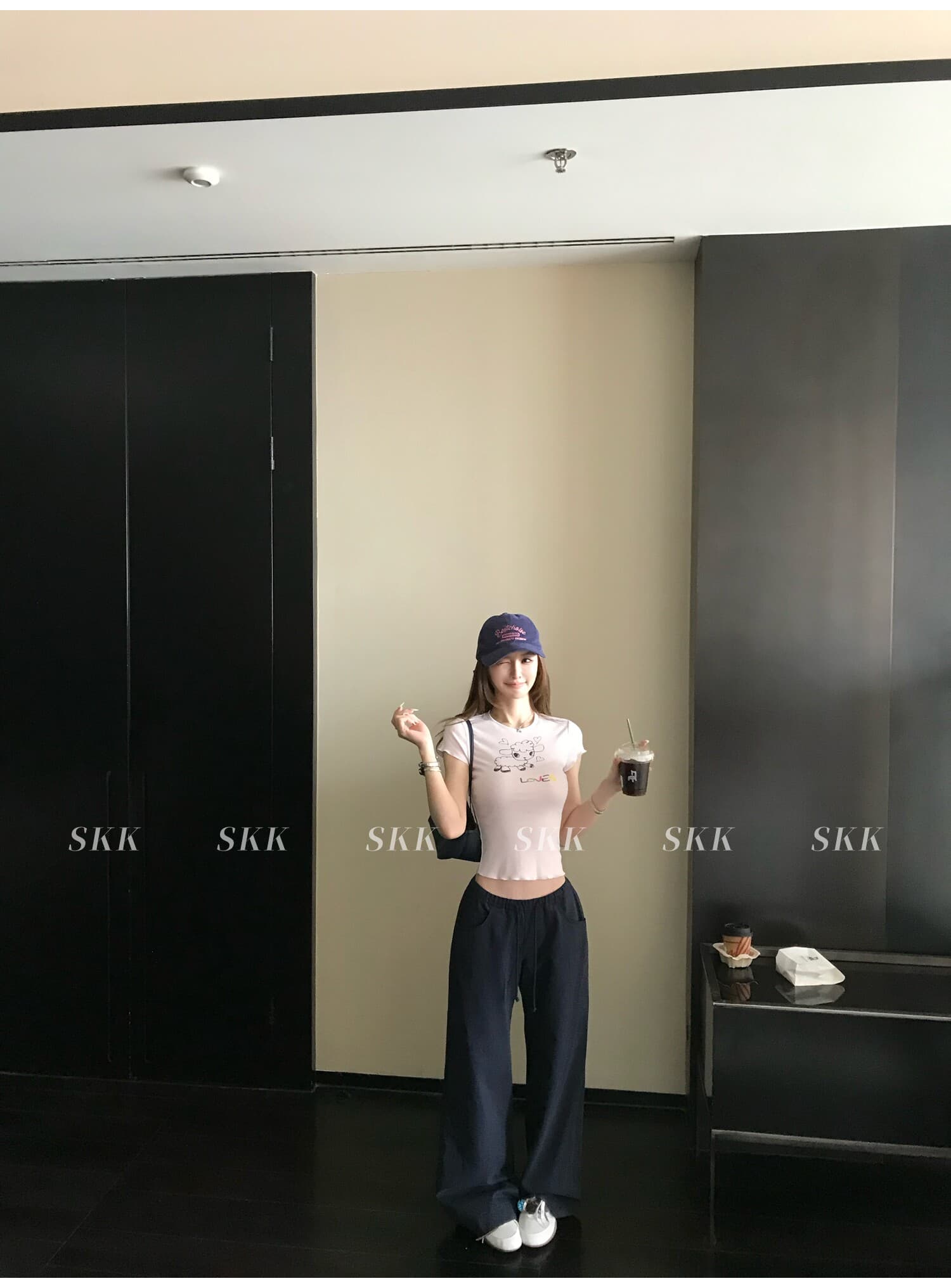sk1ms 부활절 t 신선함 밝은 봄 여름 색상 순수한 욕망 느긋한 어린 양 프린트 하트 어두운 꽃 레이스 티셔츠 상세 이미지 21