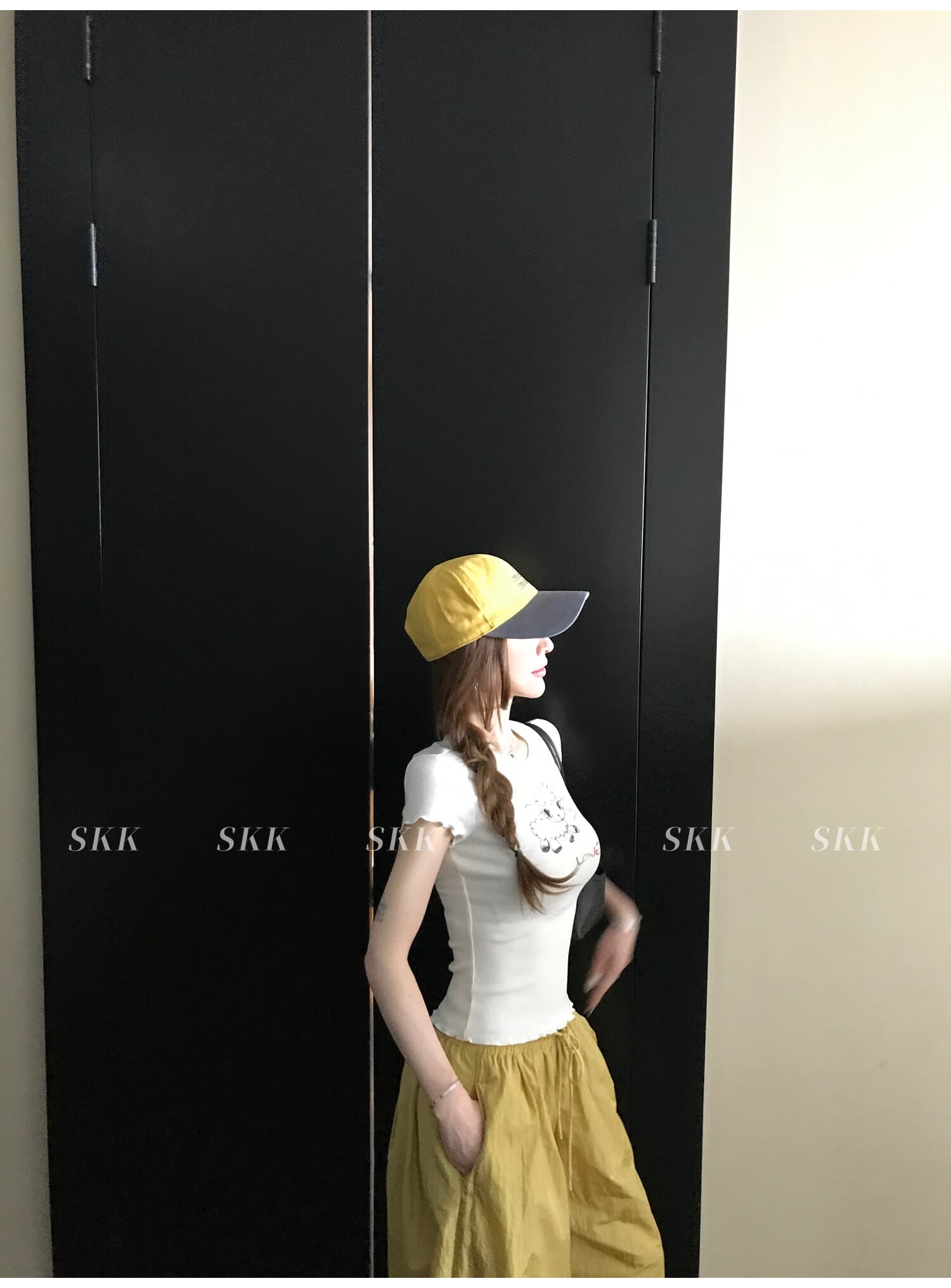 sk1ms 부활절 t 신선함 밝은 봄 여름 색상 순수한 욕망 느긋한 어린 양 프린트 하트 어두운 꽃 레이스 티셔츠 상세 이미지 23