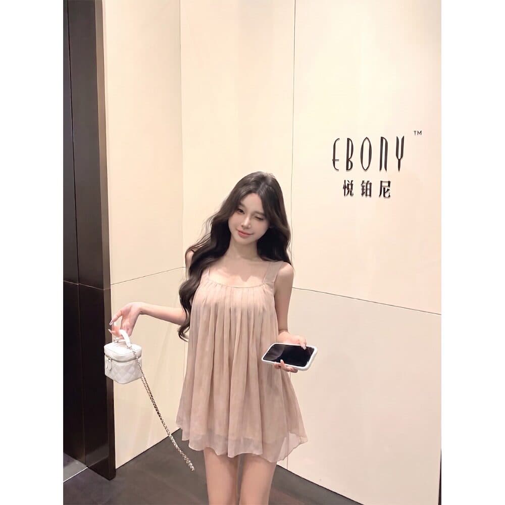 프랑스식 녹색 광장 칼라 쉬폰 캐미솔 여성 여름 루즈핏 슬림해 보이는 맨위 2026 이미지 3