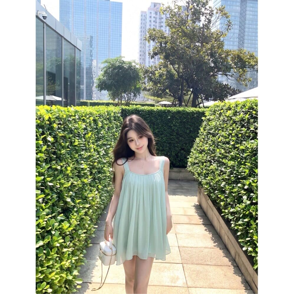 프랑스식 녹색 광장 칼라 쉬폰 캐미솔 여성 여름 루즈핏 슬림해 보이는 맨위 2026