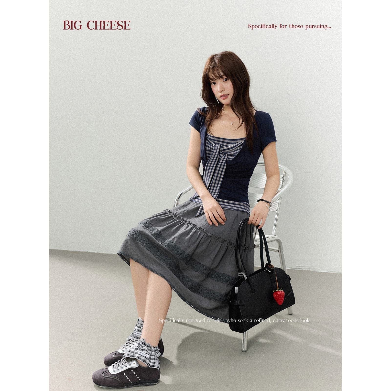 대 말더듬기 다우 시시 빛 틈 블루 레트로 학원 스타일 나비 레이스업 맨위 여름 허리 측면 펌프 Pleat 티셔츠 이미지 2
