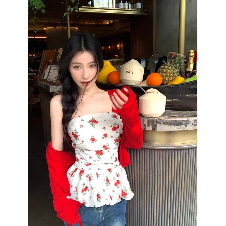 달콤한 핫걸 꽃무늬 백리스 튜브탑 조끼 여성 여름 몸매 가꾸기 허리 수축 민소매 외출용 쇼트 스타일 인사이드 가져 가라. 아름다운 맨위 이미지 3