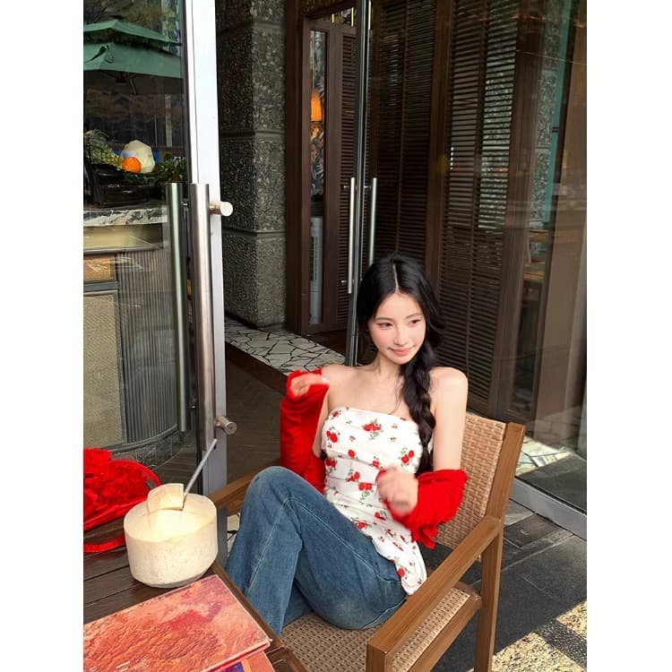달콤한 핫걸 꽃무늬 백리스 튜브탑 조끼 여성 여름 몸매 가꾸기 허리 수축 민소매 외출용 쇼트 스타일 인사이드 가져 가라. 아름다운 맨위 이미지 2
