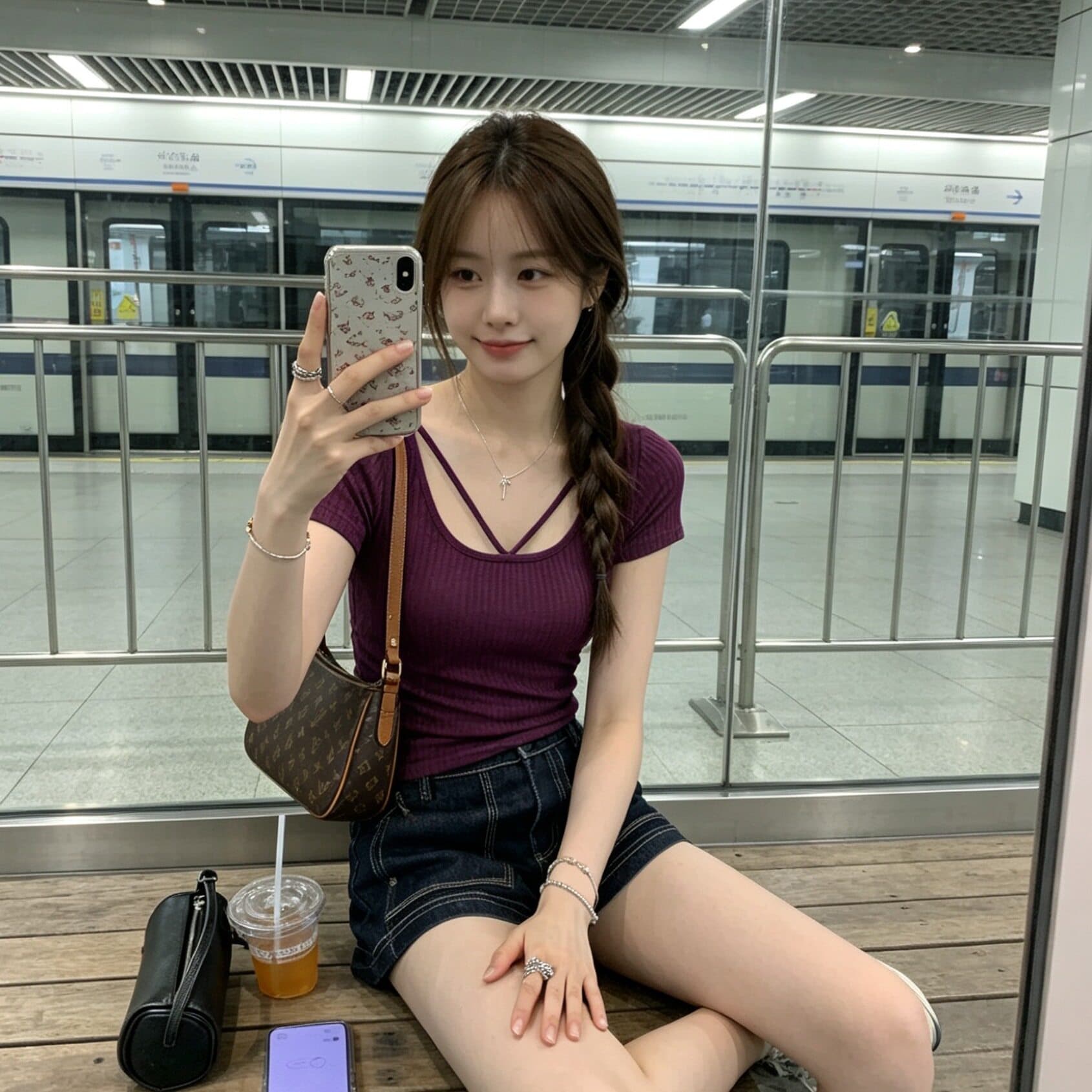 작은 키 새로운 니트 스웨터 티셔츠 여성 여름 디자인 센스 몸매 가꾸기 슬림해 보이는 보라색 아름다운 반팔 맨위 이미지 4