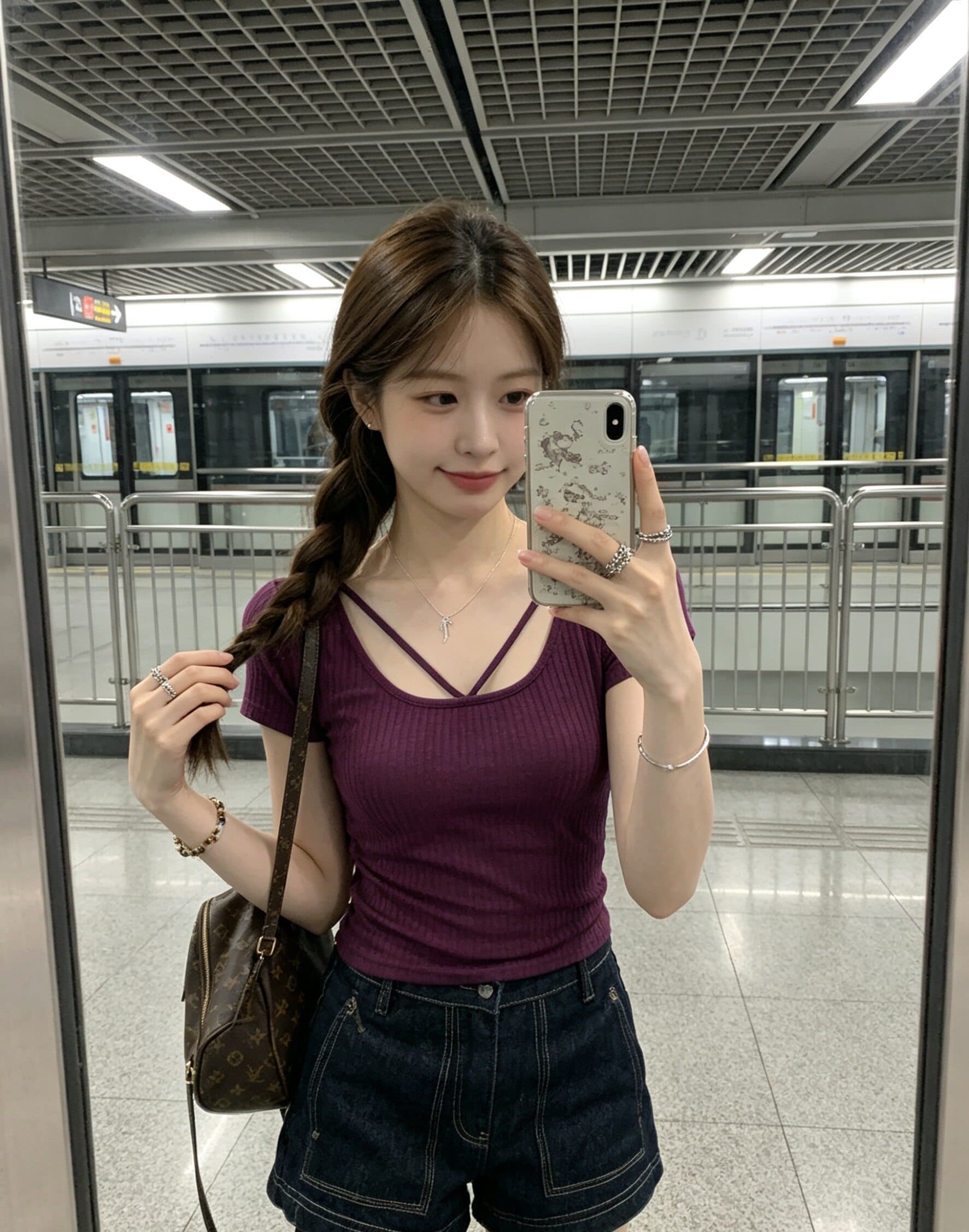 작은 키 새로운 니트 스웨터 티셔츠 여성 여름 디자인 센스 몸매 가꾸기 슬림해 보이는 보라색 아름다운 반팔 맨위 상세 이미지 2