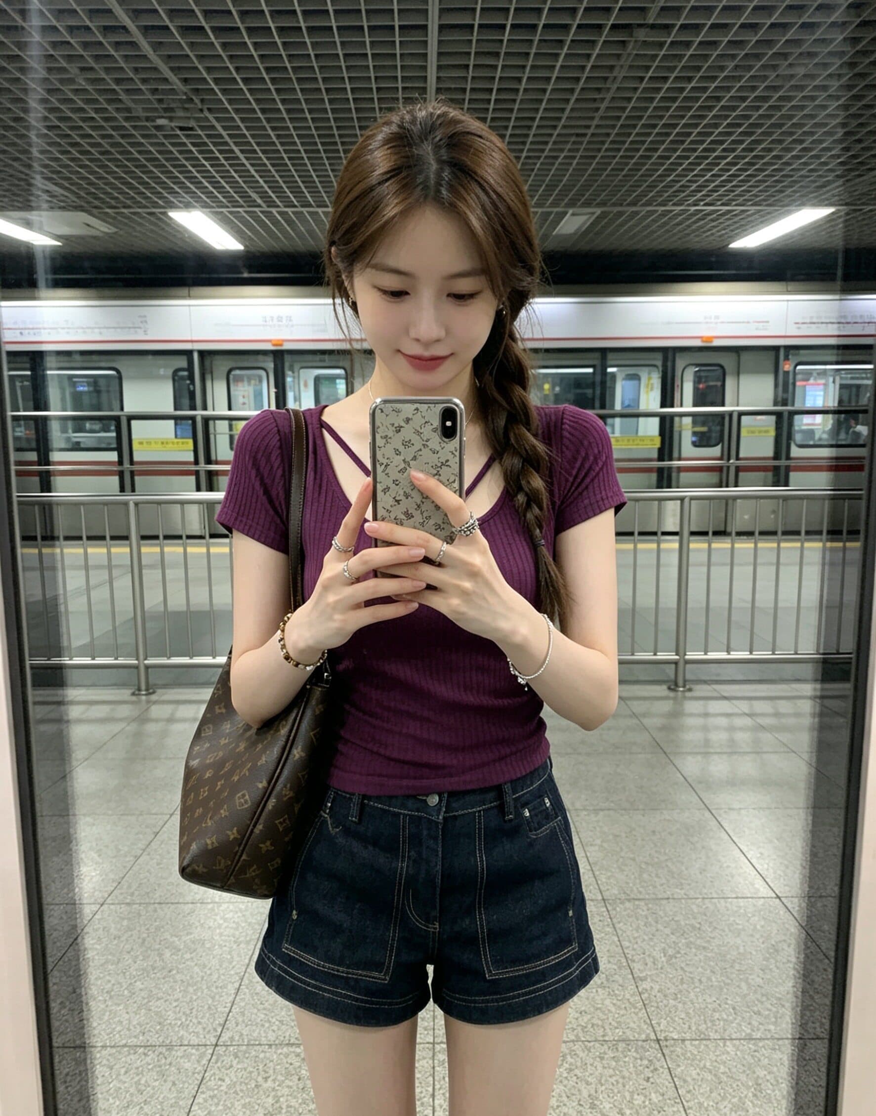 작은 키 새로운 니트 스웨터 티셔츠 여성 여름 디자인 센스 몸매 가꾸기 슬림해 보이는 보라색 아름다운 반팔 맨위 상세 이미지 6
