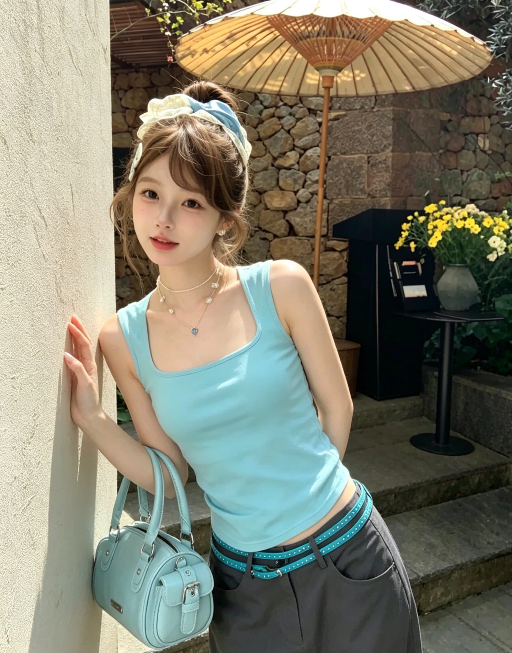 파란색 단어 조끼 여성 벨트 가슴 패드 인사이드 가져 가라. 2026 여름 핫걸 몸매 가꾸기 외출용 슬립 민소매 작은 맨위 상세 이미지 5