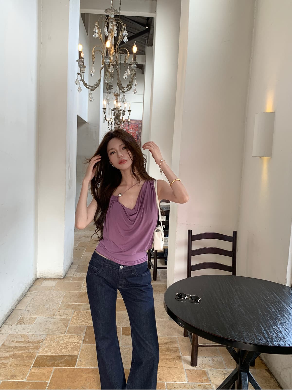 시 웨이 리앙 일상 2026 새로운 금속 장식 V넥 흔들다 칼라 니트 조끼 여성 여름 외출용 상세 이미지 26