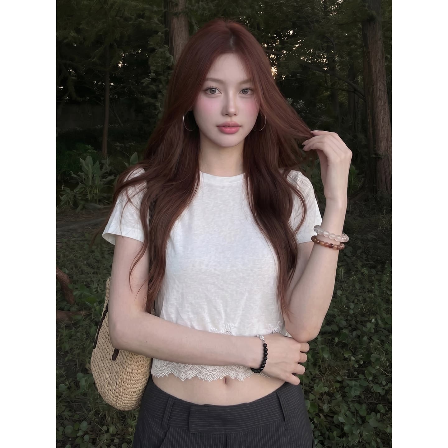 한 부서 천 골드 센스 화이트 레이스 레이스 반팔 티셔츠 여성 여름 고급 센스 순수한 욕망 다용도 쇼트 스타일 맨위 이미지 2