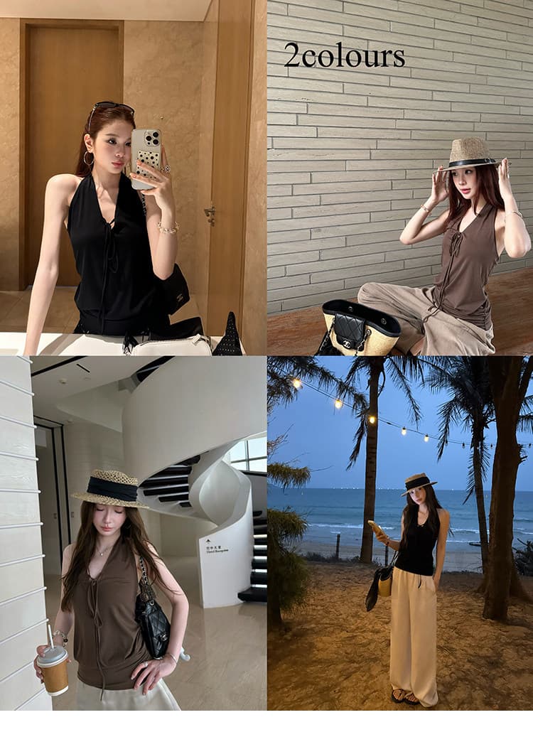 라이 경기 서울 V넥 레이스업 캐미솔 여름 편안함 외출용 오프숄더 행침 목 맨위 상세 이미지 2
