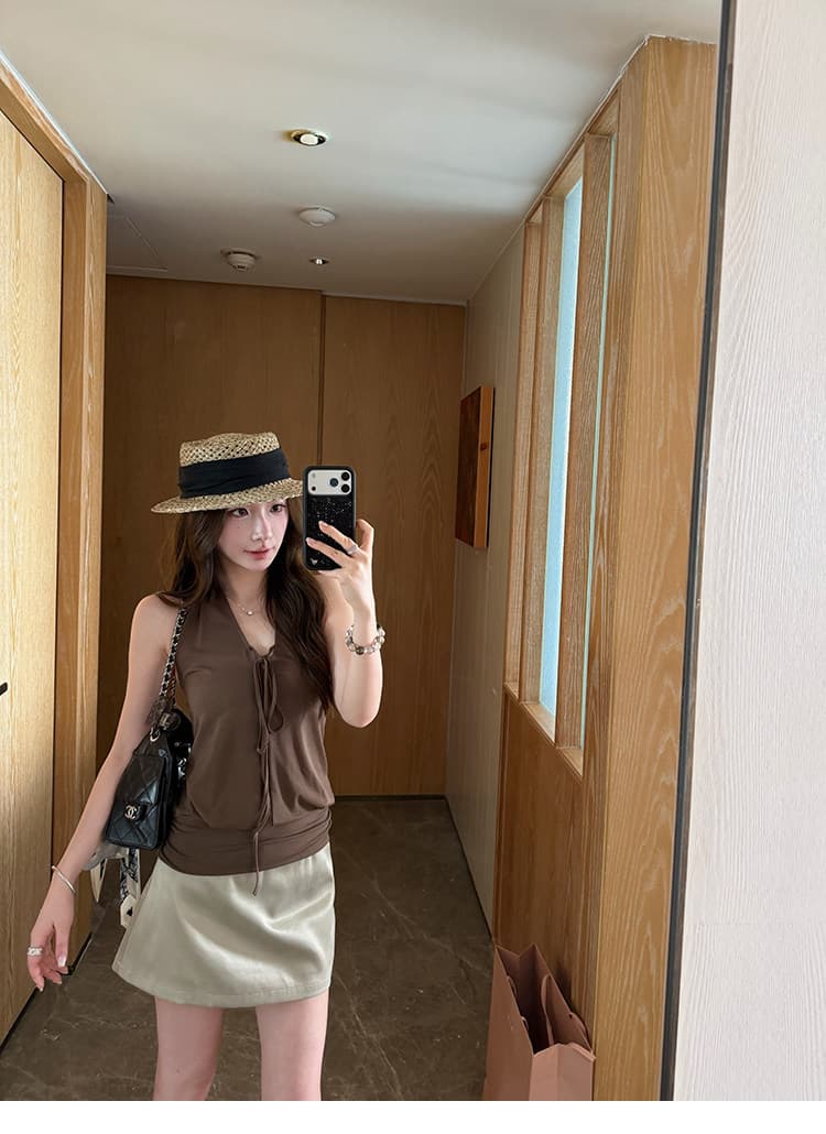 라이 경기 서울 V넥 레이스업 캐미솔 여름 편안함 외출용 오프숄더 행침 목 맨위 상세 이미지 11