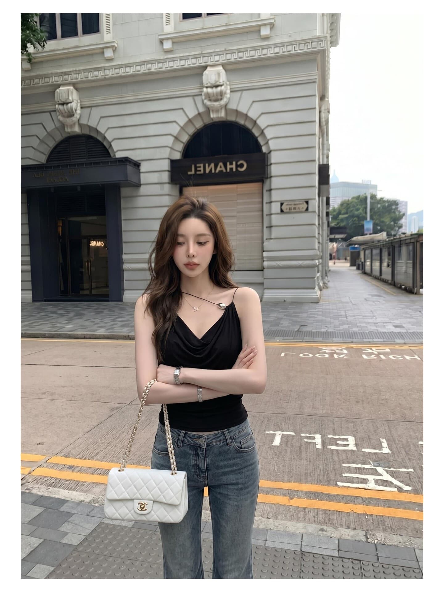 고급 센스 흔들다 칼라 비스듬한 어깨 캐미솔 여름 새로운 루즈핏 다용도 작은 대중 디자인 센스 맨위 상세 이미지 7