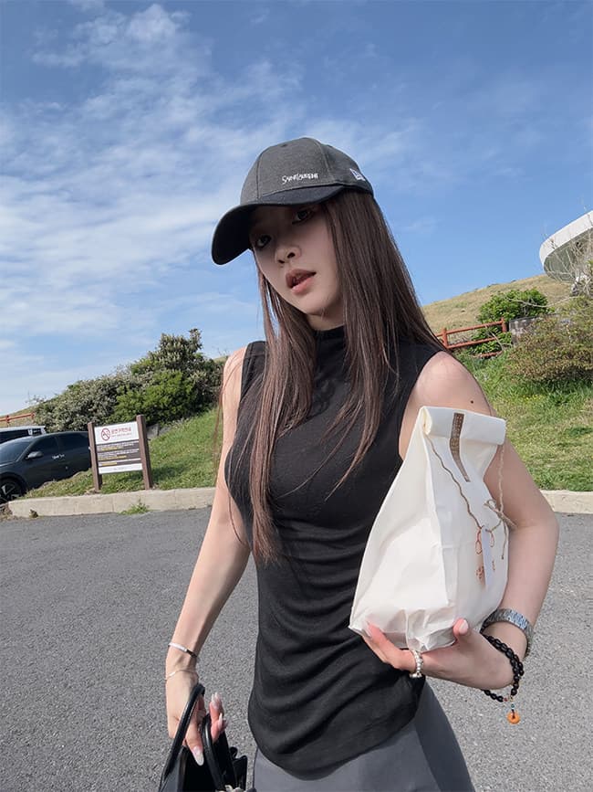 한국 대외 무역 새로운 캐주얼 패션 반하이넥 분위기 센스 조끼 여성 여름 2025 상세 이미지 4