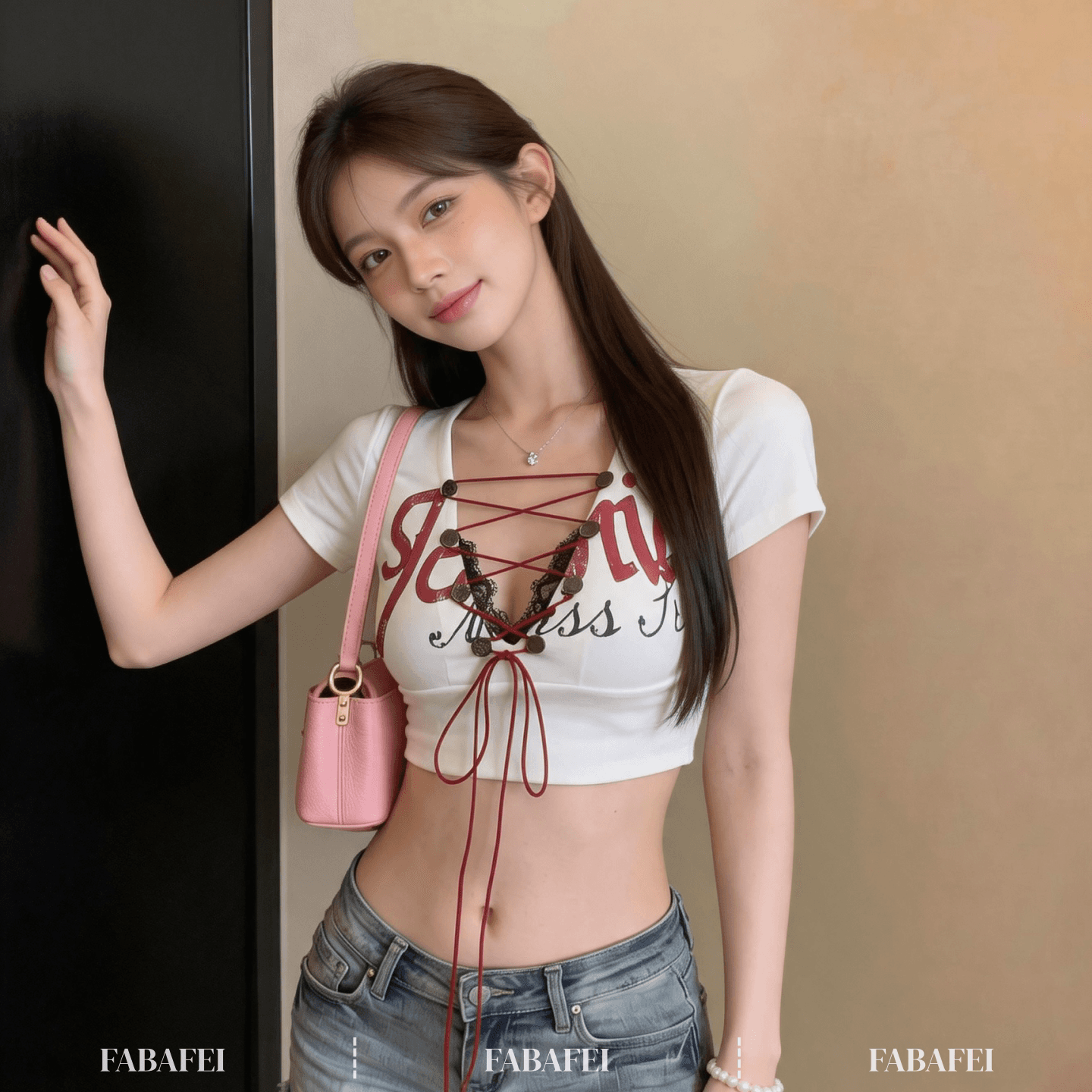 한 스타일 V넥 반팔 티셔츠 여성 여름 2026 새로운 몸매 가꾸기 슬림해 보이는 핫걸 레이스업 맨위 이미지 5