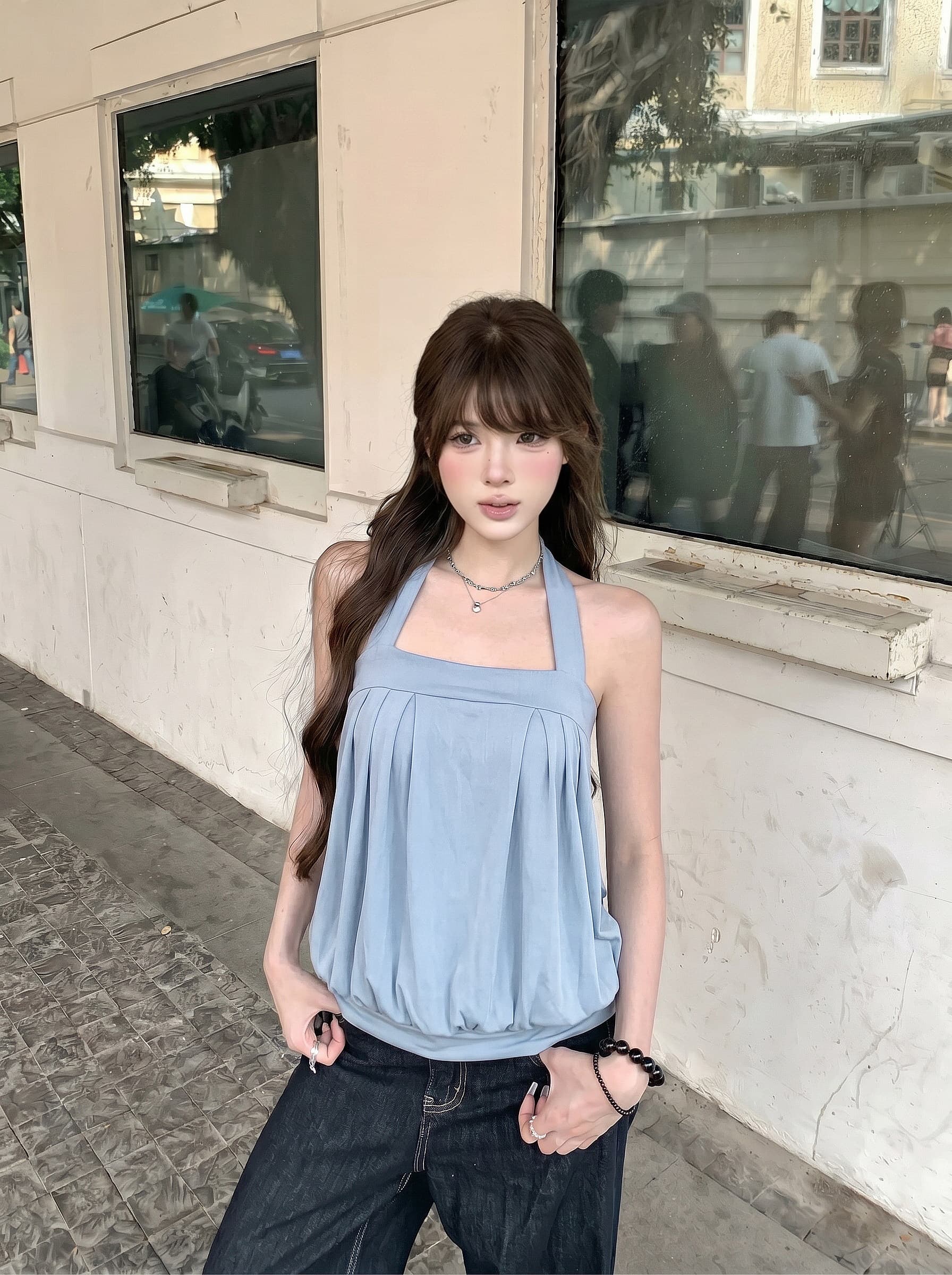kumikumi 순수한 욕망 바람 어두운 회색 행침 목 조끼 여성 의류 여름 새로운 연령 감소 다용도 민소매 맨위 상세 이미지 5