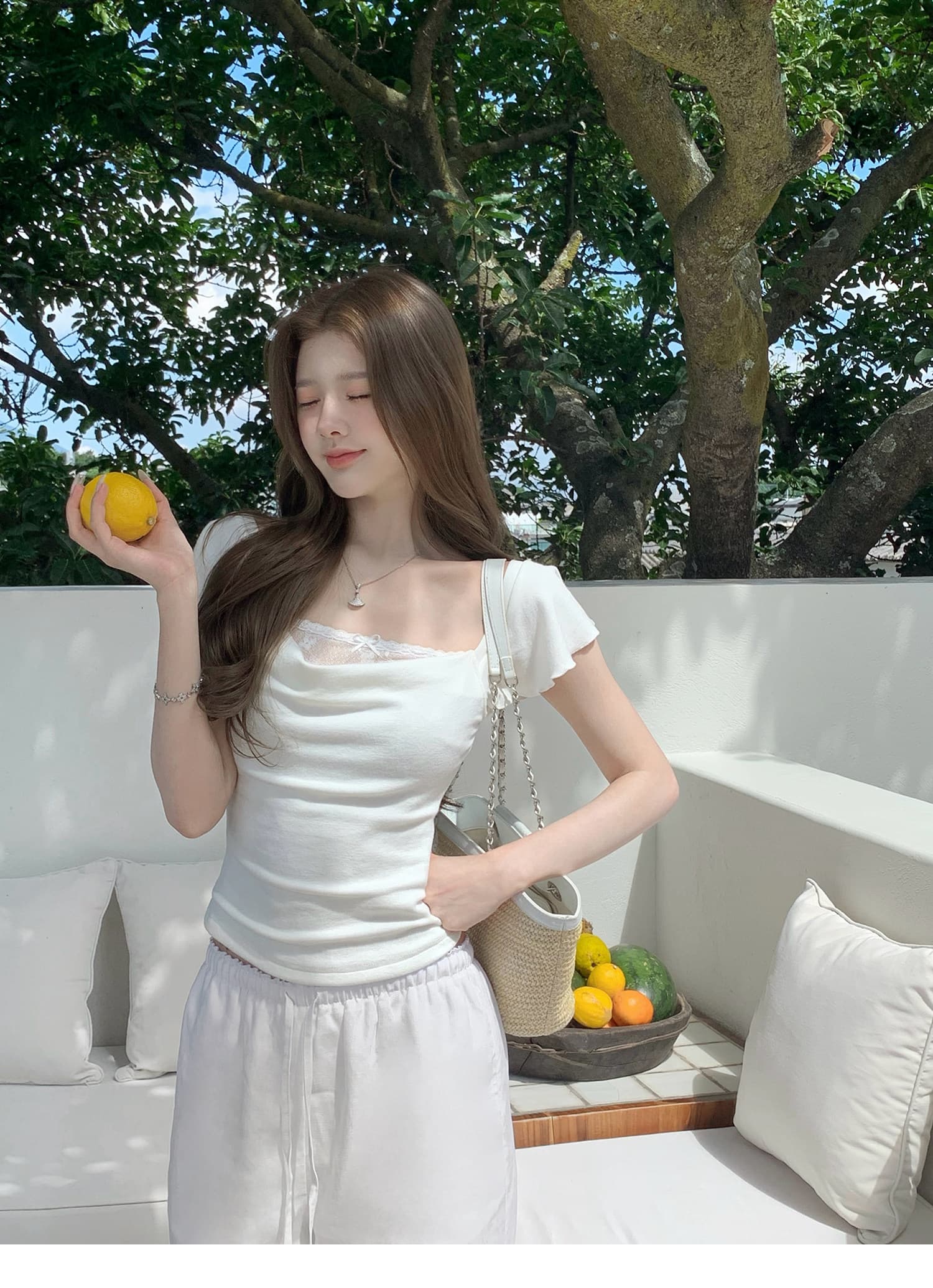 q 여자 집 설탕 큐브 레이스 흔들다 칼라 반팔 티셔츠 2026 프랑스식 아름다운 디자인 센스 작은 맨위 상세 이미지 11