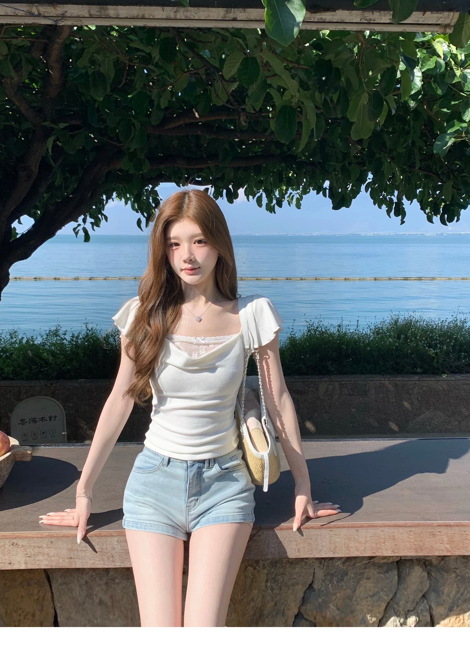 q 여자 집 설탕 큐브 레이스 흔들다 칼라 반팔 티셔츠 2026 프랑스식 아름다운 디자인 센스 작은 맨위 상세 이미지 16