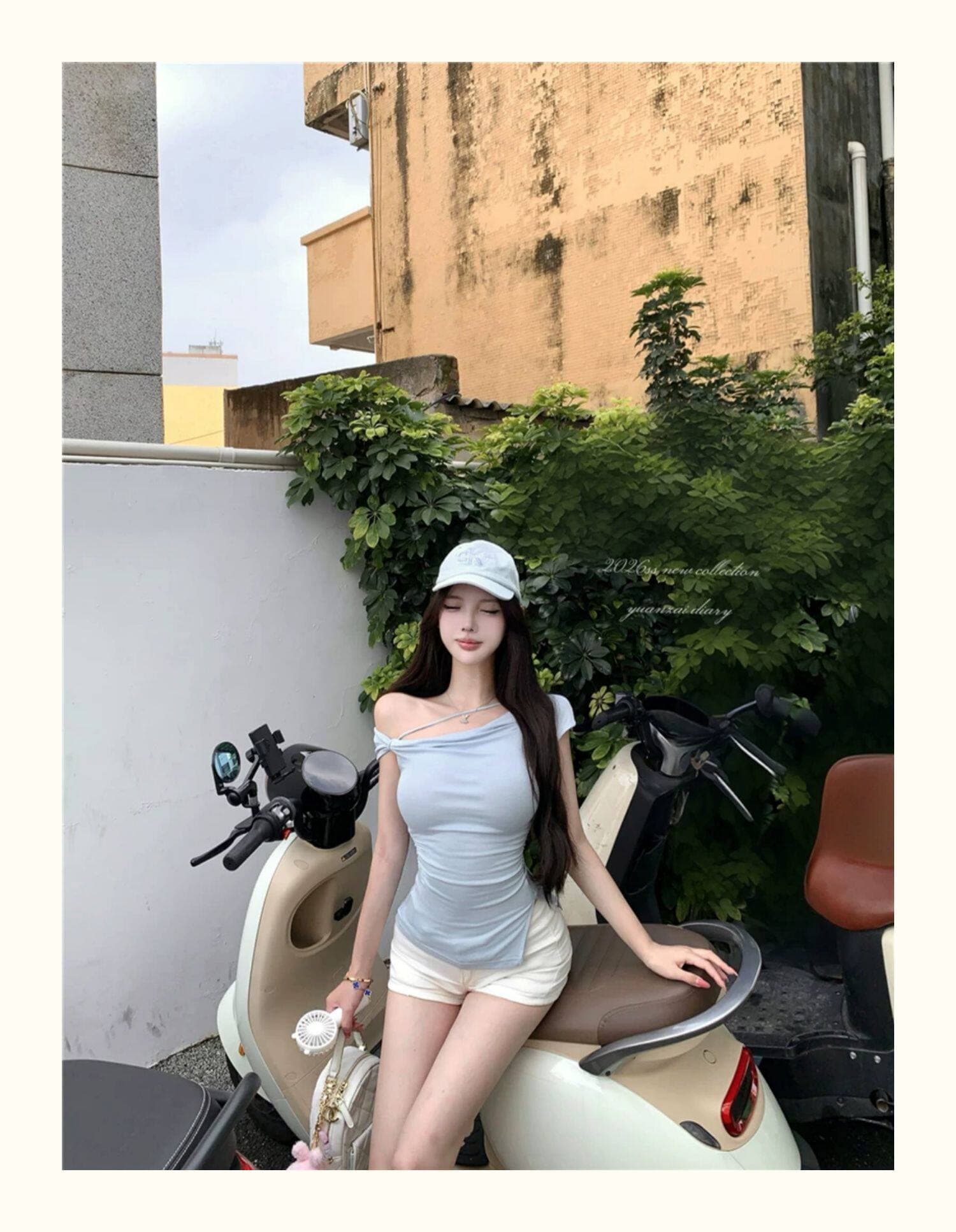 비스듬한 어깨 스트랩 트임 티셔츠 여성 여름 핫걸 바람 허리 수축 디스플레이 몸 섹시함 다용도 불규칙 디자인 센스 맨위 상세 이미지 12