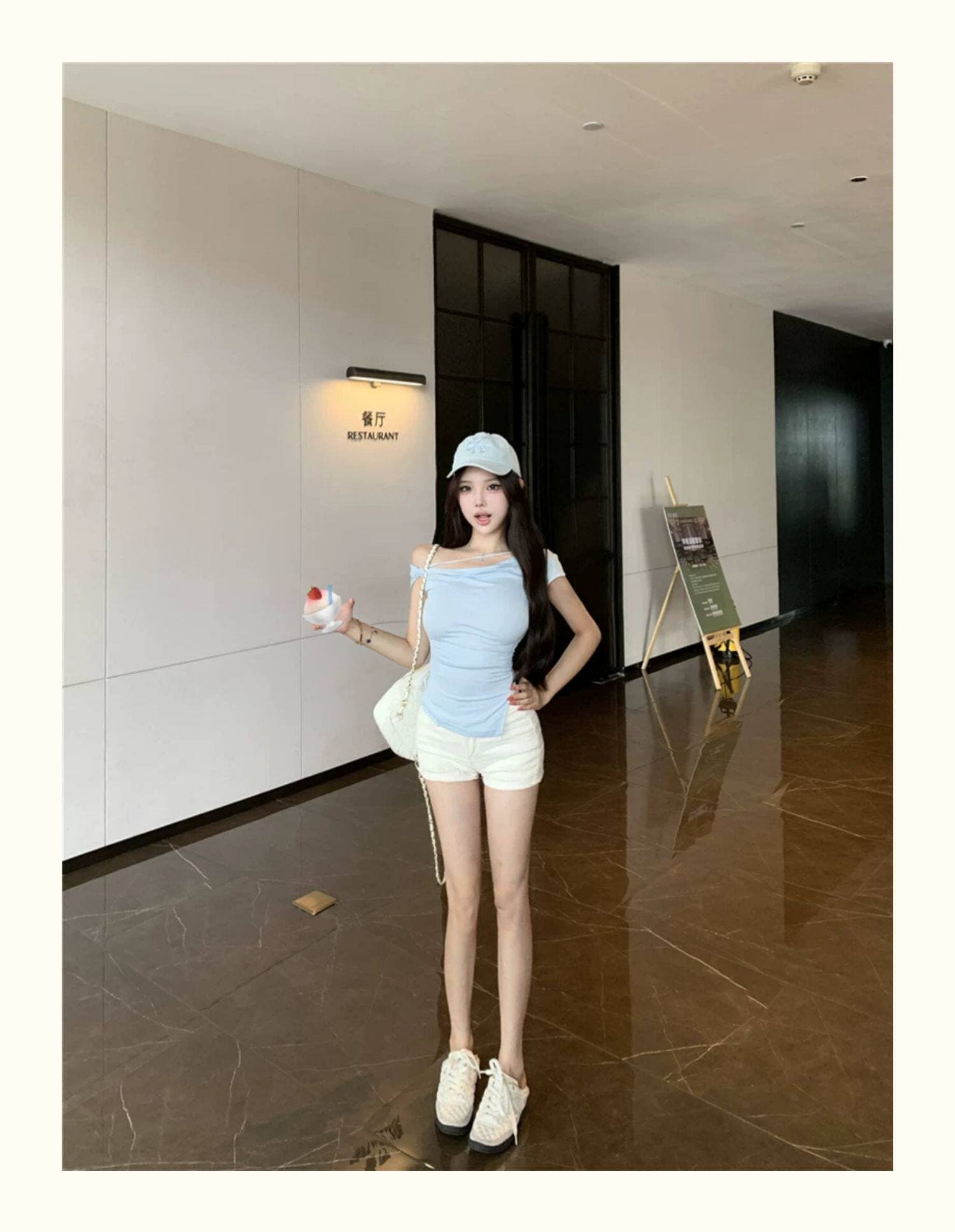 비스듬한 어깨 스트랩 트임 티셔츠 여성 여름 핫걸 바람 허리 수축 디스플레이 몸 섹시함 다용도 불규칙 디자인 센스 맨위 상세 이미지 16