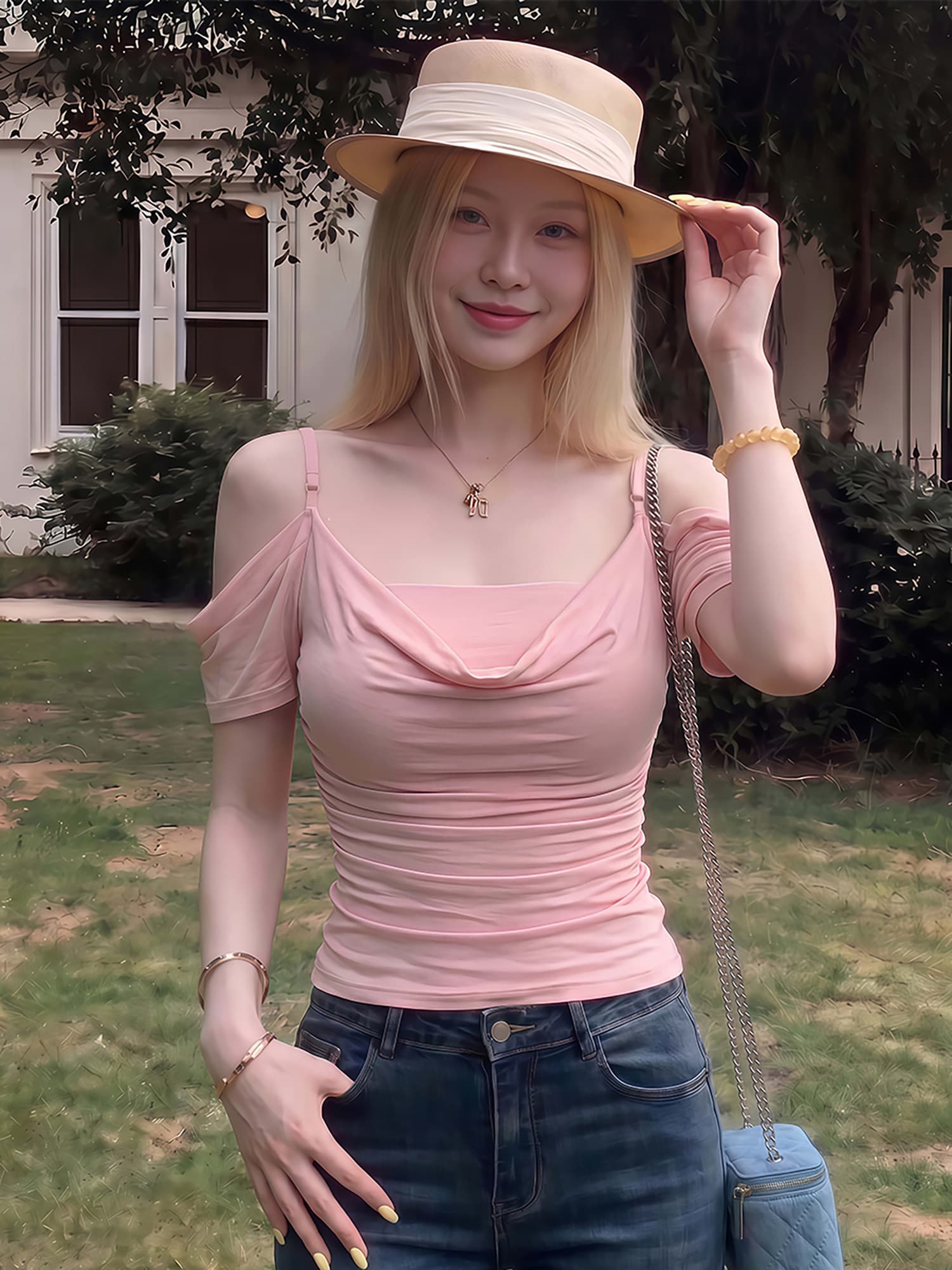 한 부서 흔들다 칼라 반팔 티셔츠 여성 여름 몸매 가꾸기 슬림해 보이는 디자인 센스 작은 셔츠 순수한 욕망 핫걸 바람 오프숄더 맨위 트렌디 상세 이미지 3