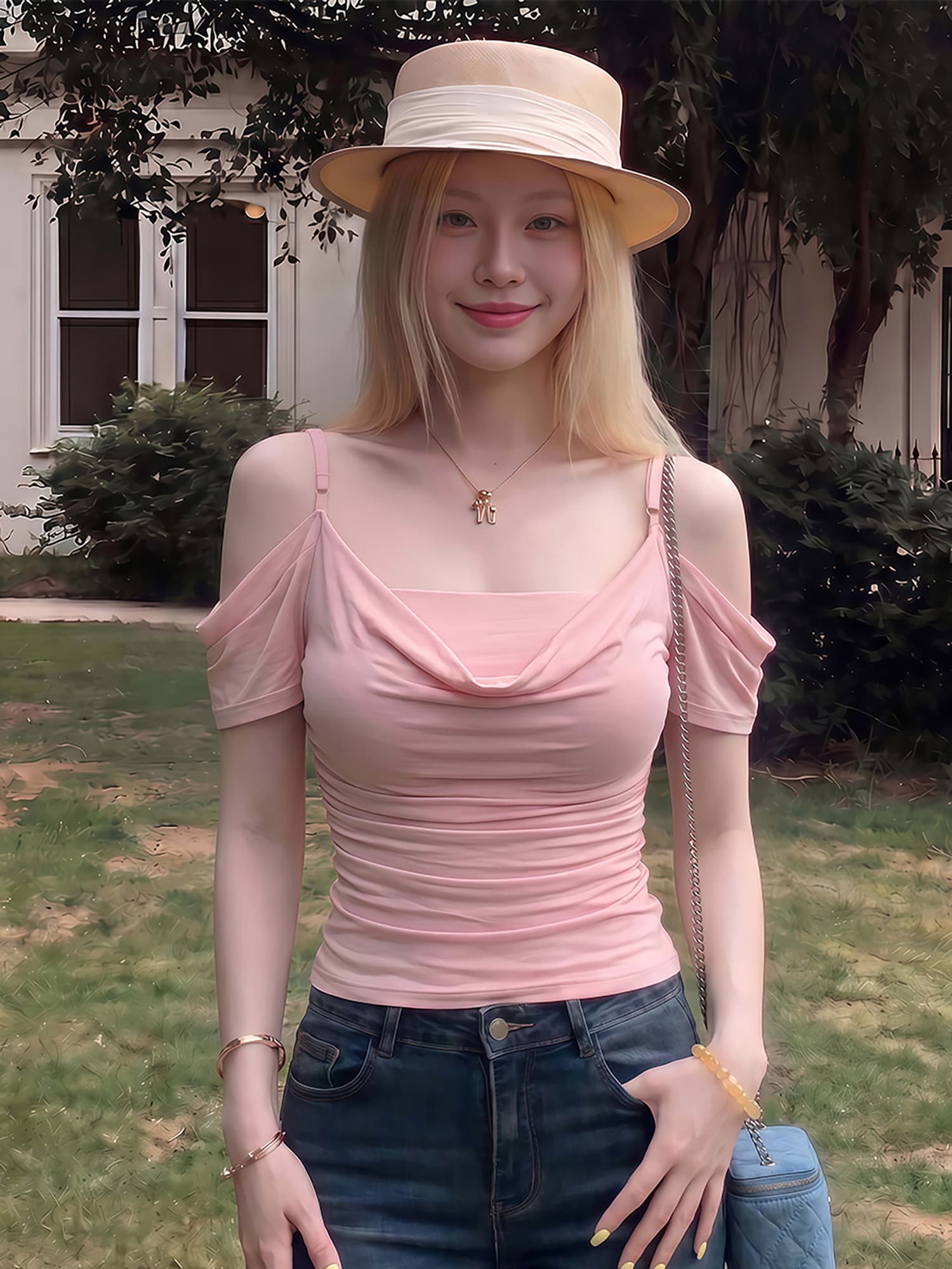 한 부서 흔들다 칼라 반팔 티셔츠 여성 여름 몸매 가꾸기 슬림해 보이는 디자인 센스 작은 셔츠 순수한 욕망 핫걸 바람 오프숄더 맨위 트렌디 상세 이미지 5