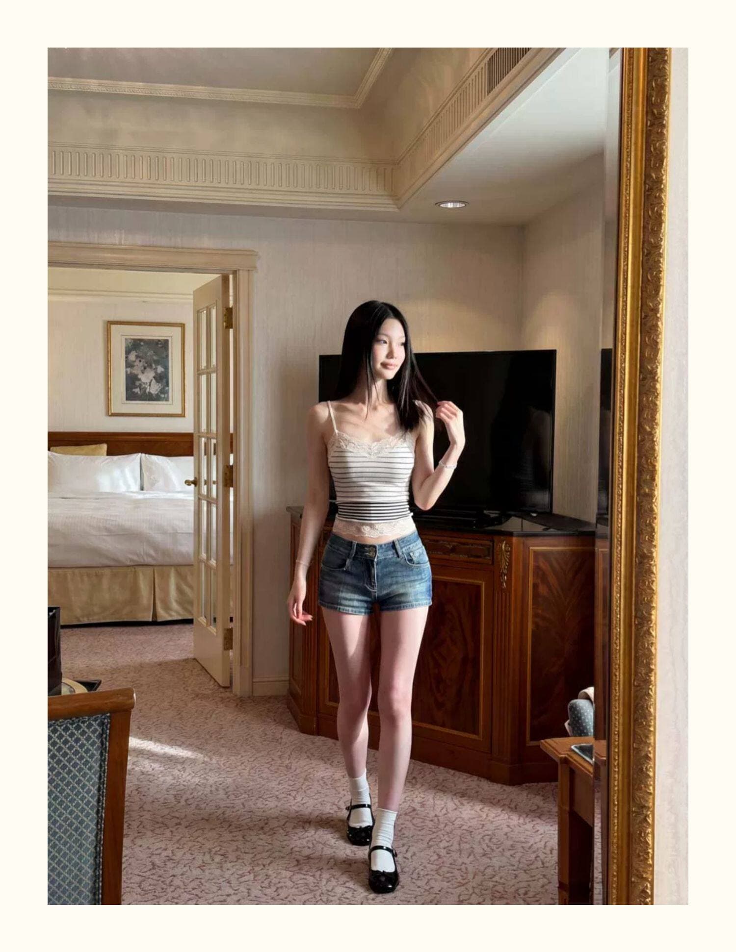 레이스 조각 배색 스트라이프 캐미솔 여름 순수한 욕망 바람 분위기 센스 몸매 가꾸기 디스플레이 몸 핫걸 맨위 상세 이미지 8