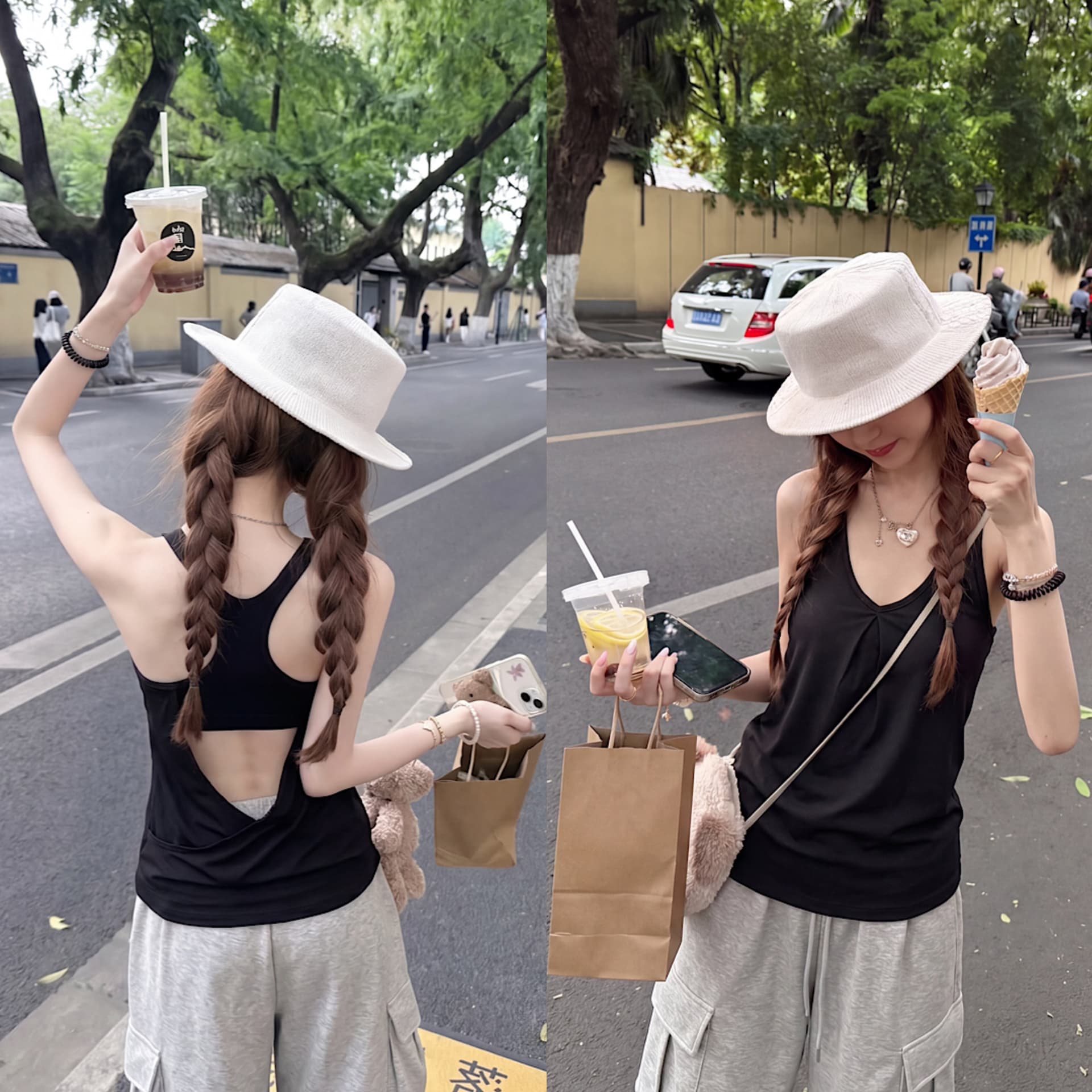 kumikumi 핫걸 바람 화이트 V넥 주름 조끼 슬립 여성 여름 새로운 연령 감소 슬림해 보이는 외출용 맨위 상세 이미지 2