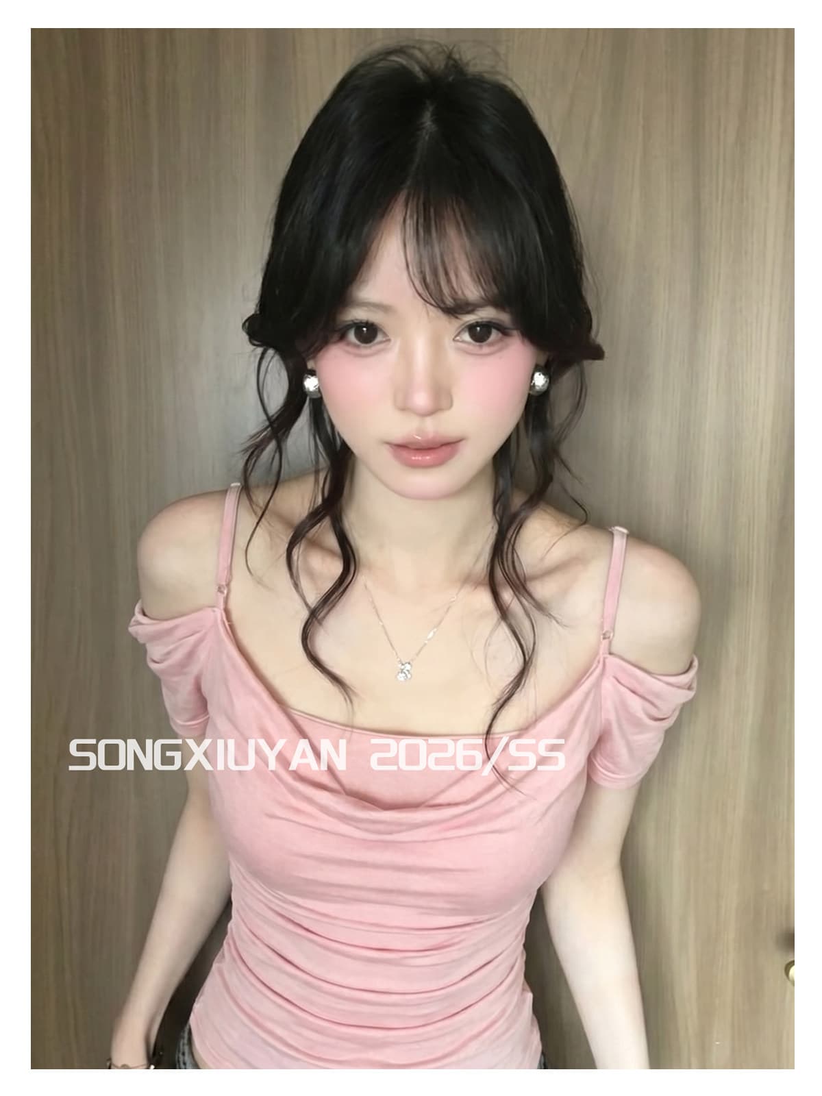 송 보여주기 妍 seniors 도파민 핑크색 흔들다 칼라 몸매 가꾸기 조끼 티셔츠 투피스 세트 달콤한 매운맛 소녀 바람 세트 상세 이미지 3