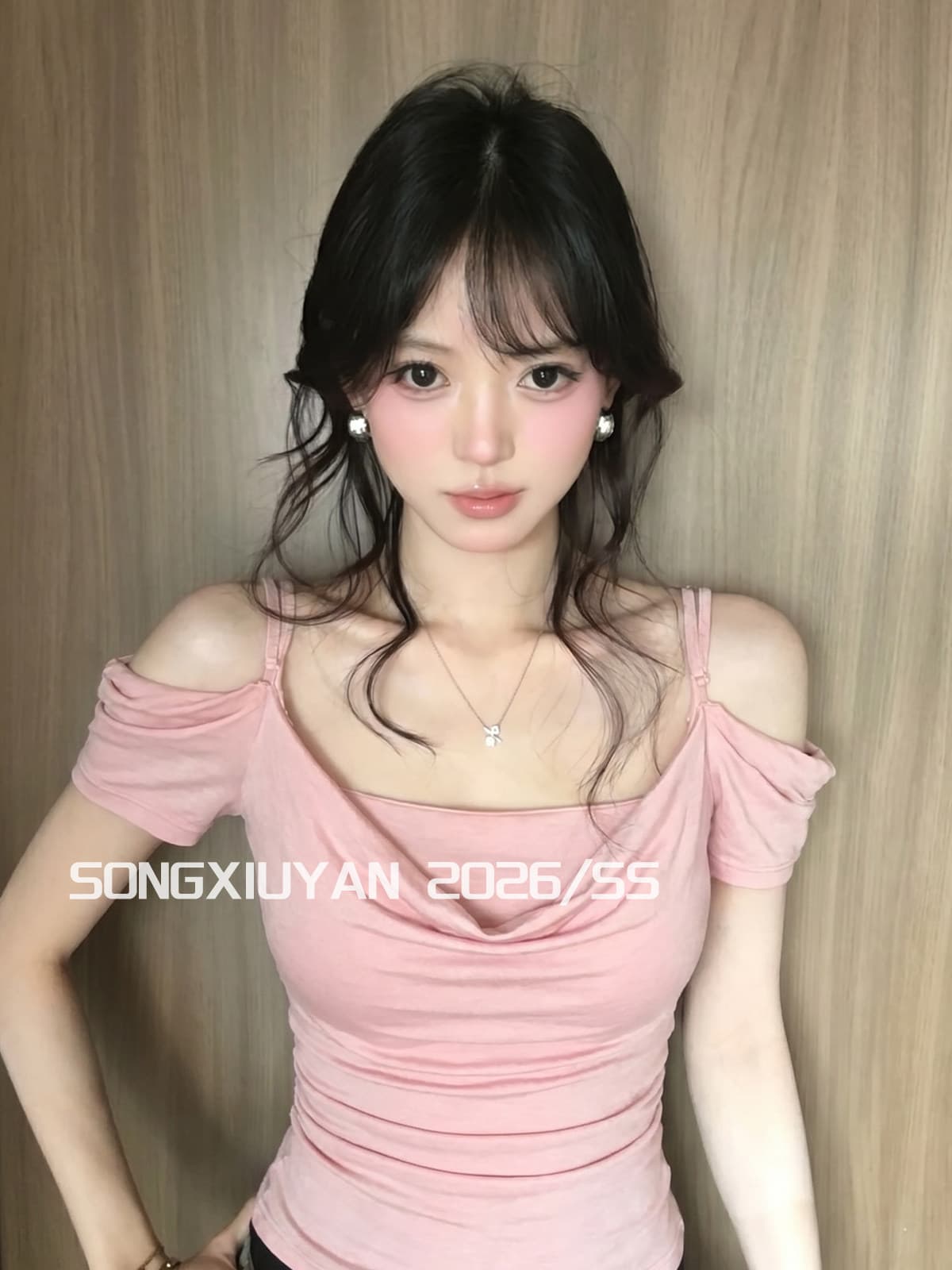 송 보여주기 妍 seniors 도파민 핑크색 흔들다 칼라 몸매 가꾸기 조끼 티셔츠 투피스 세트 달콤한 매운맛 소녀 바람 세트 상세 이미지 4