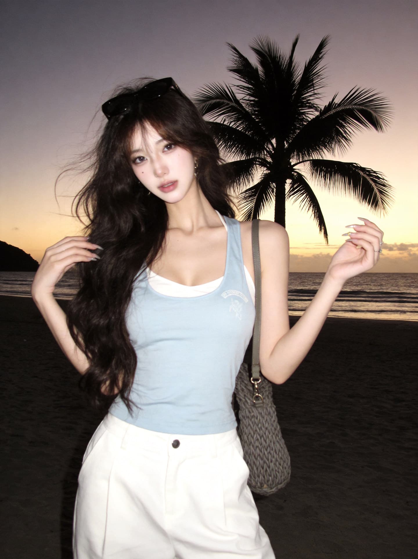 패치 워크 계층의 감각 아메리칸 레트로 사실 두 조각 캐미솔 여름 외출용 디자인 센스 맨위 외국 가스 여성 의류 상세 이미지 6