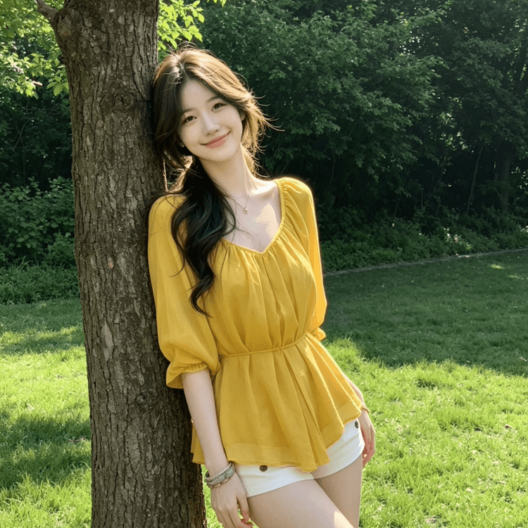 V넥 높음 ~을 통해 주름 레이스업 시폰 셔츠 여성 봄 여름 반소매 맨위 이미지 2