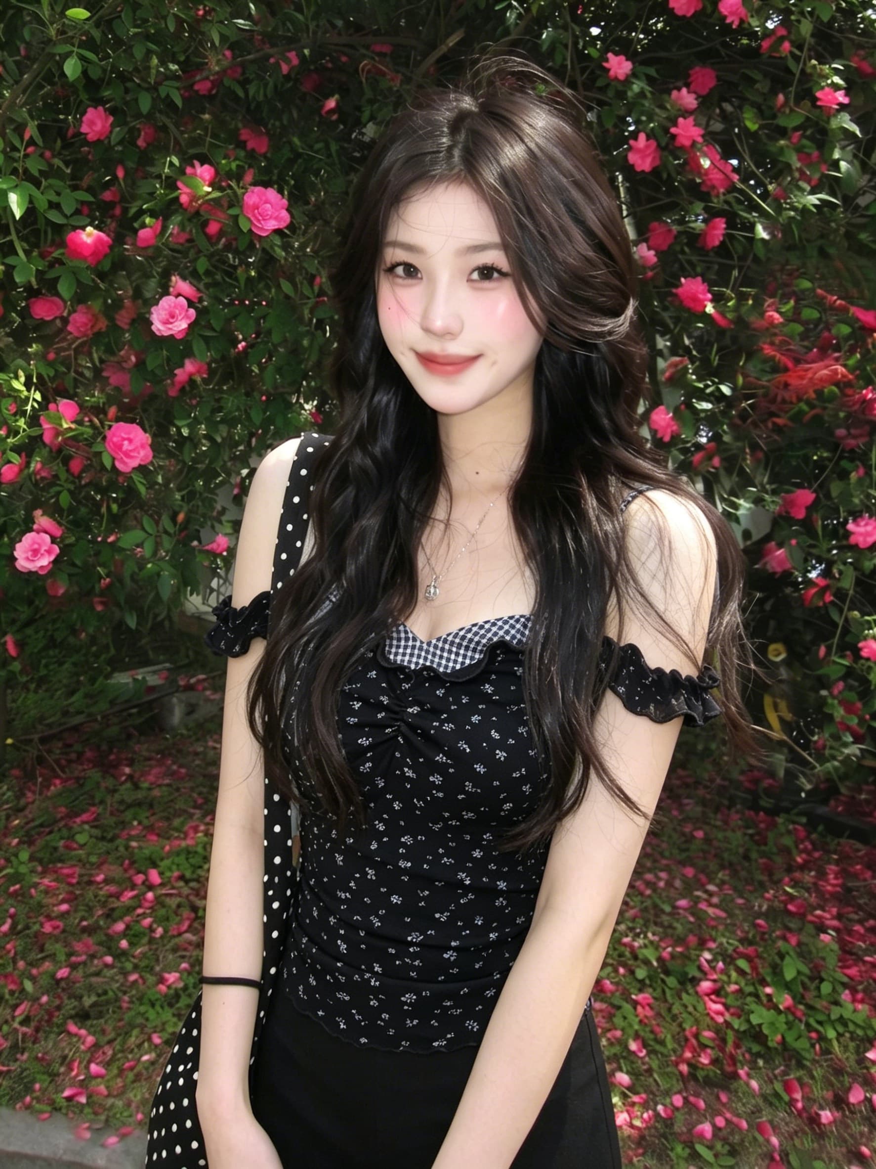 한 부서 여름 페이크 레이어드 여성 캐미솔 슬림해 보이는 고유 한 꽃무늬 오프숄더 핫걸 맨위 몸매 가꾸기 기본 셔츠 상세 이미지 4