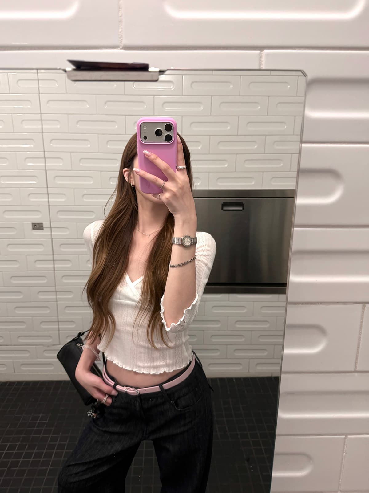 문단 친구 면 빛 산소 soft 눈 아름다움 센스 한 부서 부드러운 십자가 칼라 웨이브 측면 몸매 가꾸기 중간 소매 맨위 상세 이미지 9