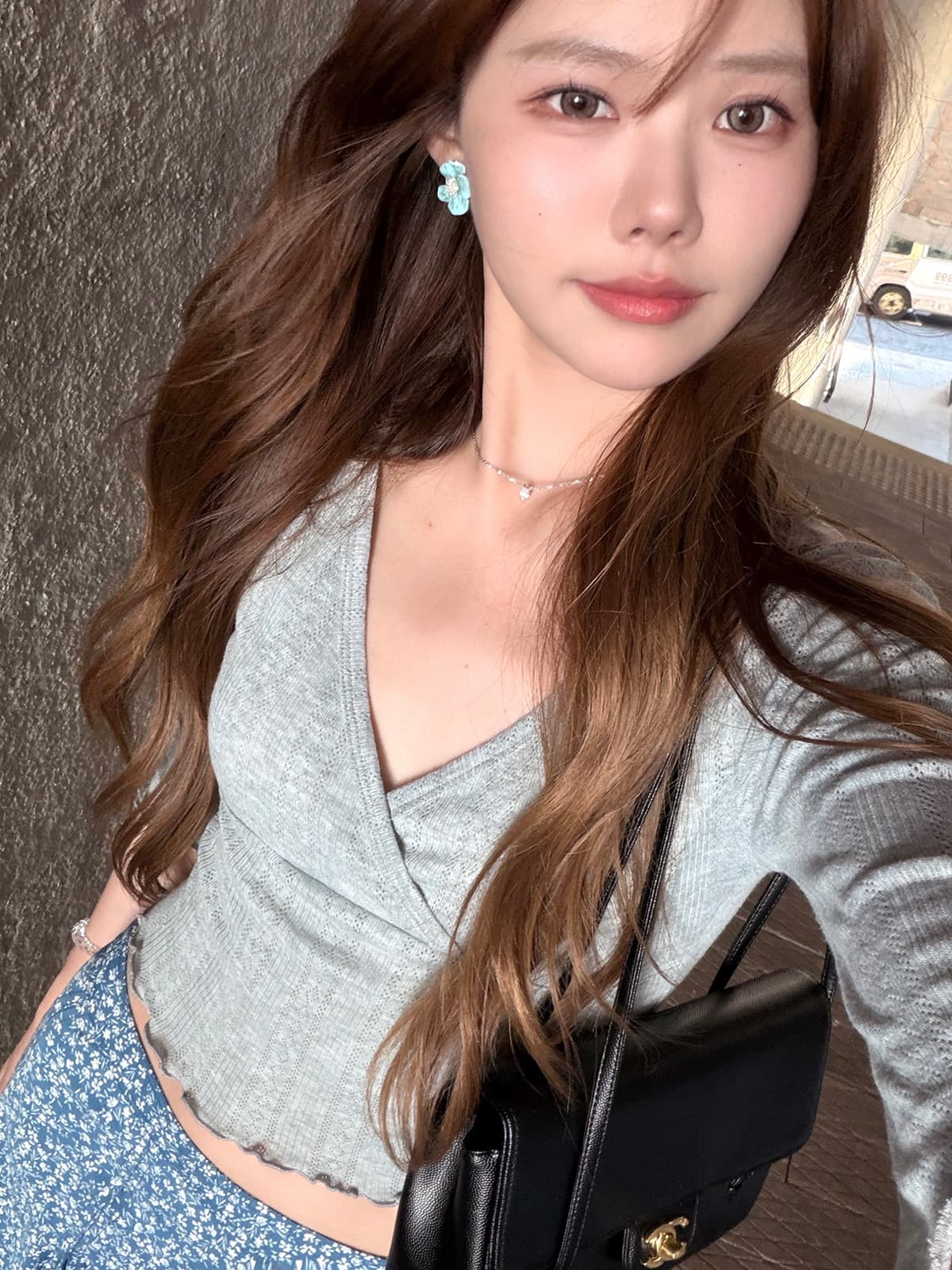 문단 친구 면 빛 산소 soft 눈 아름다움 센스 한 부서 부드러운 십자가 칼라 웨이브 측면 몸매 가꾸기 중간 소매 맨위 상세 이미지 21