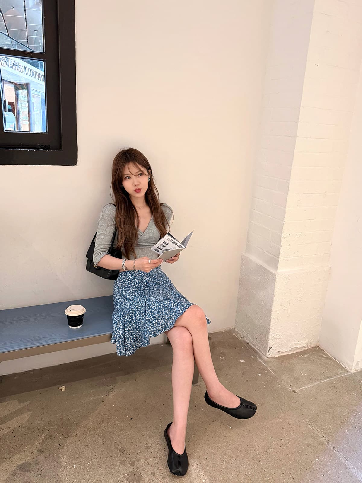 문단 친구 면 빛 산소 soft 눈 아름다움 센스 한 부서 부드러운 십자가 칼라 웨이브 측면 몸매 가꾸기 중간 소매 맨위 상세 이미지 22