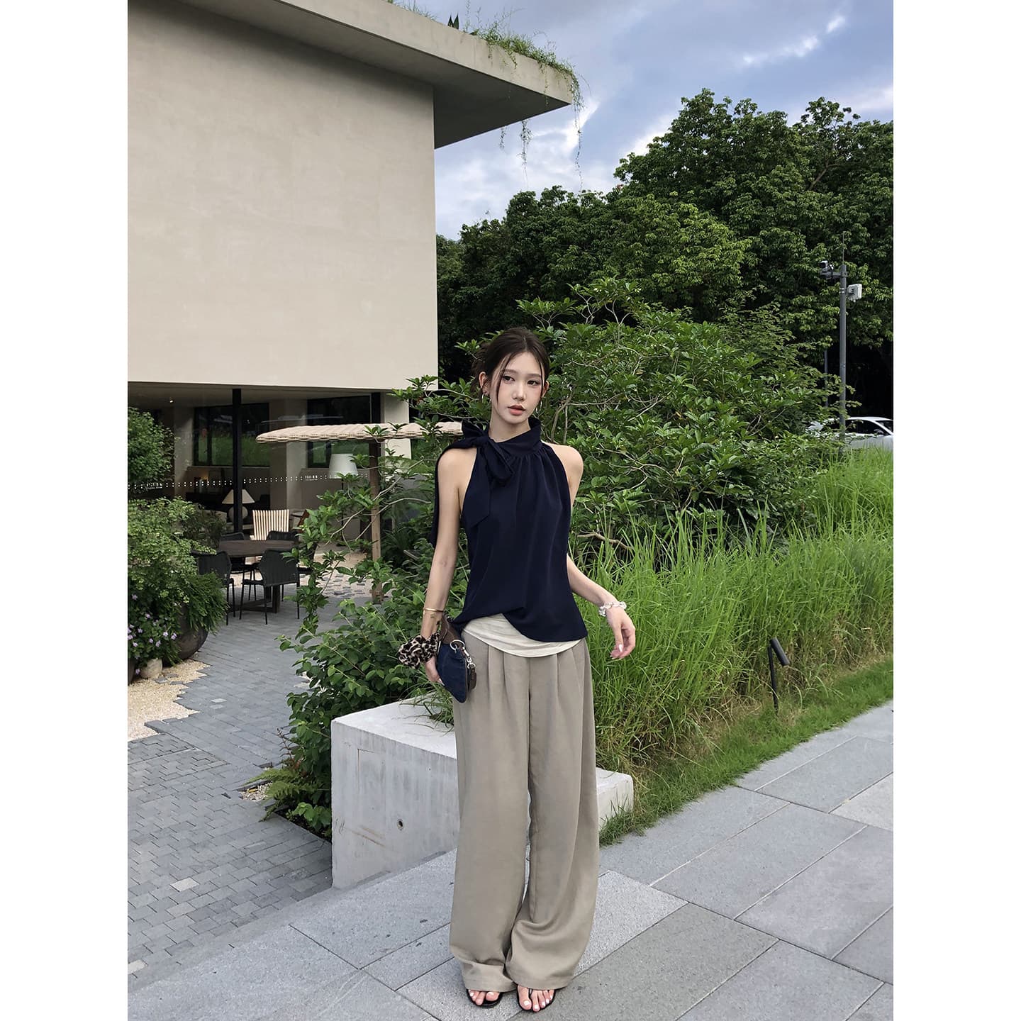 신축성 쉬폰 네리 캐미솔 여름 외출용 핫걸 착용 가져 가라. 아니요 명중 섹션 민소매 행침 목 맨위 이미지 4