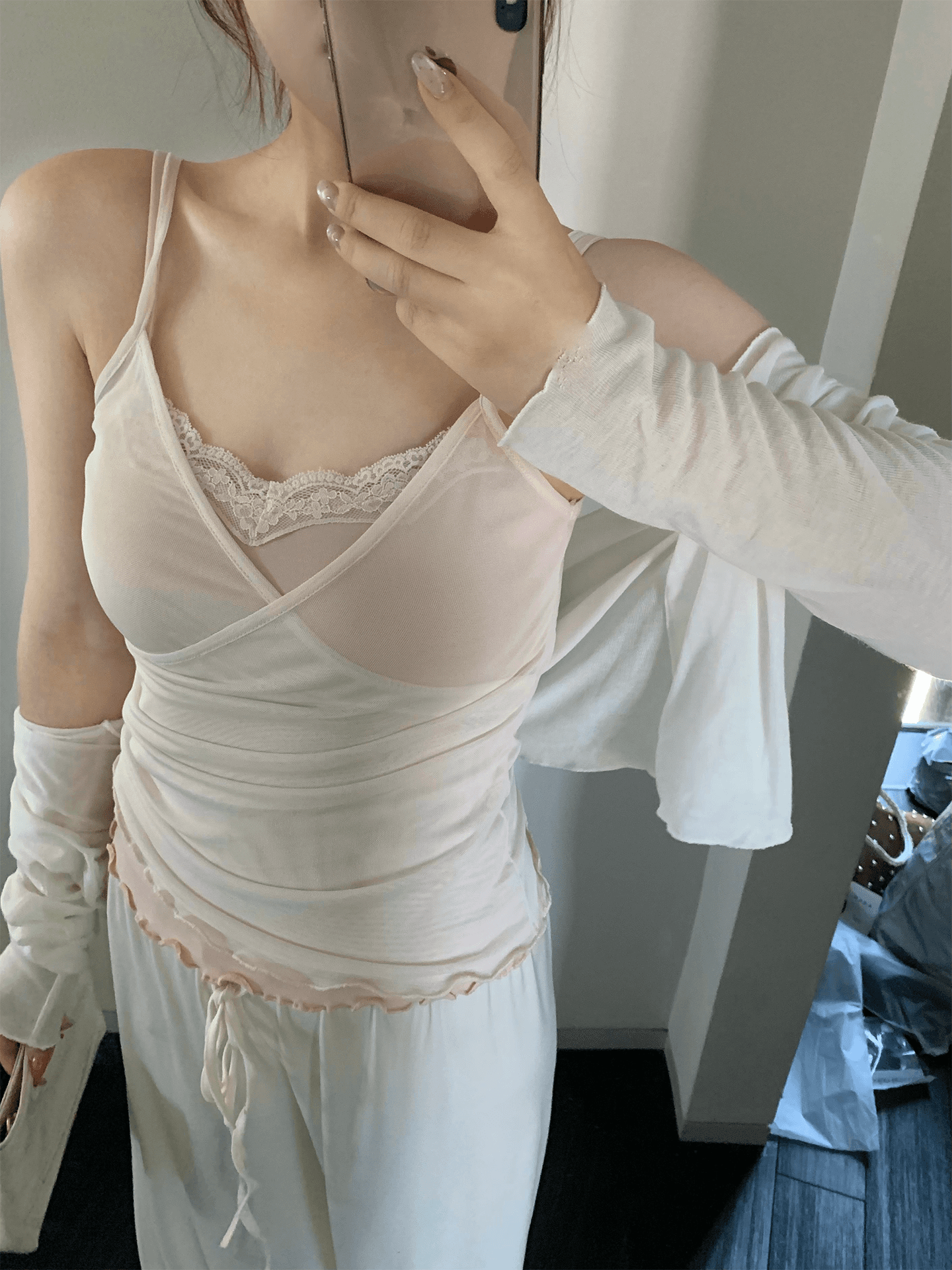 40d 폴리 에스터 암모늄 오노 매운맛 매운맛 니켈 그리드 루오 니켈 순수한 욕망 페이크 레이어드 캐미솔 여름 맨위 이미지 3