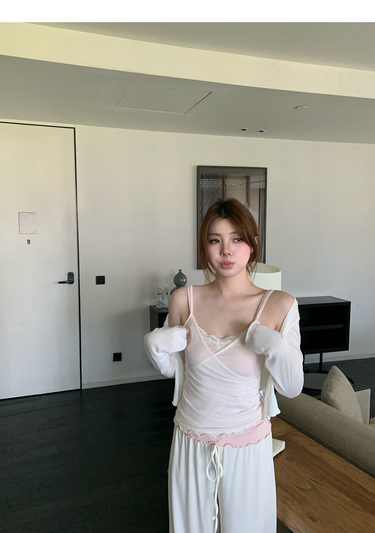 40d 폴리 에스터 암모늄 오노 매운맛 매운맛 니켈 그리드 루오 니켈 순수한 욕망 페이크 레이어드 캐미솔 여름 맨위 상세 이미지 10