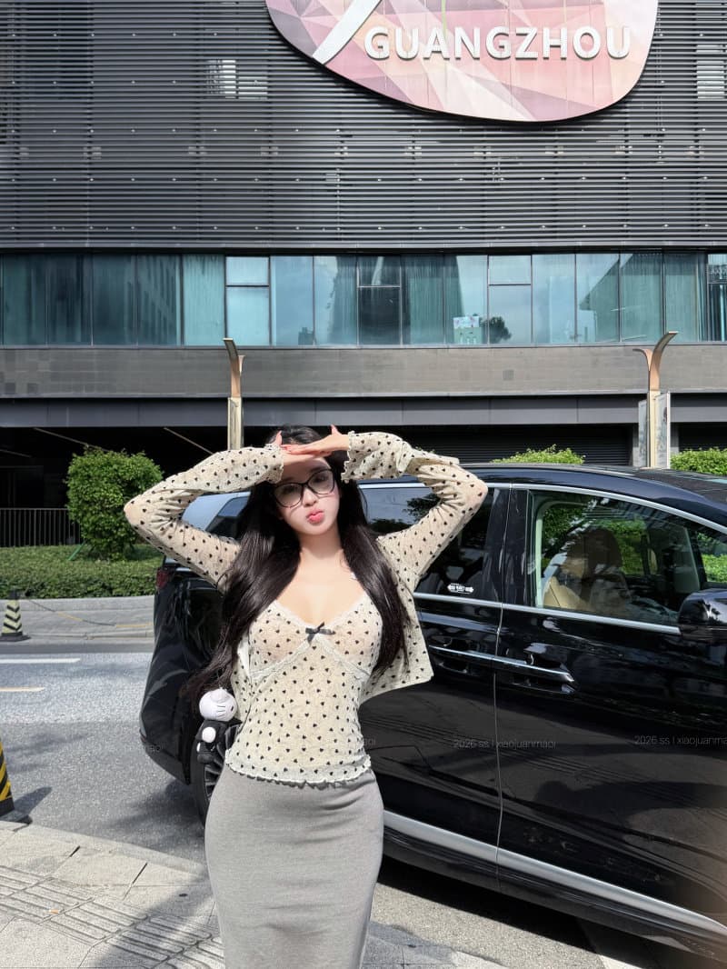 한 은 식물 플러시 나비 매듭 도트 무늬 V넥 쇼트 스타일 슬립 여성 여름 달콤한 매운맛 세트 상세 이미지 14