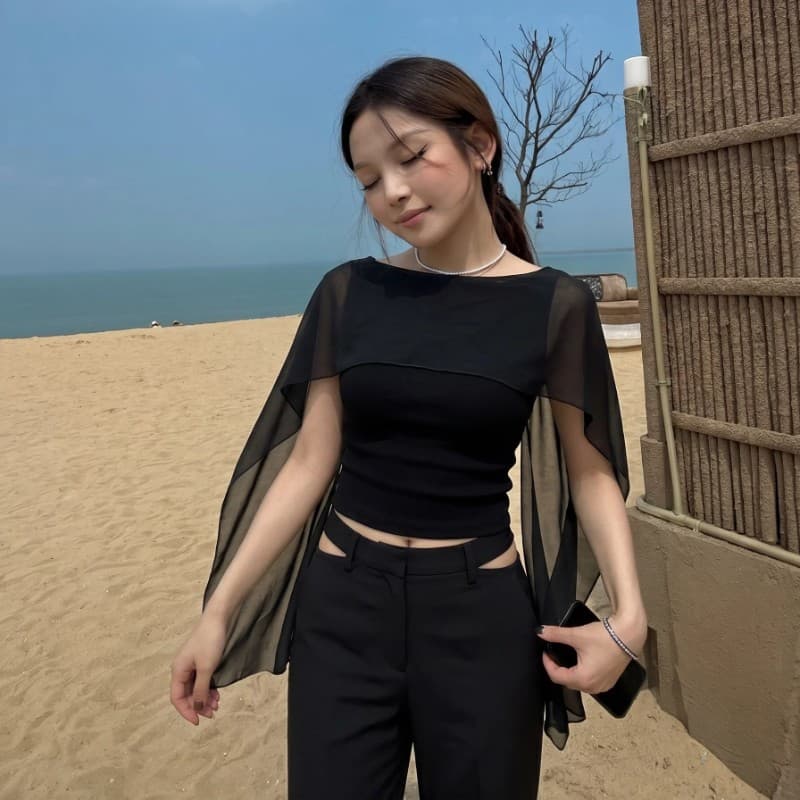 레오파드 무늬 숄 민소매 티셔츠 여성 여름 프랑스식 디자인 센스 작은 대중 몸매 가꾸기 슬림해 보이는 외출용 쇼트 스타일 페이크 레이어드 맨위 이미지 4