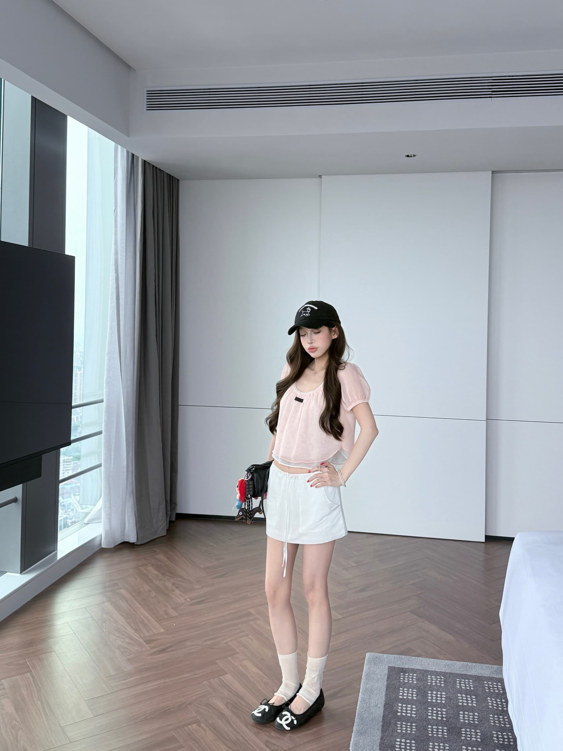 쉬폰 주름 3층 kumikumi 부드러운 바람 핑크색 연령 감소 반팔 티셔츠 여성 여름 다용도 상세 이미지 15