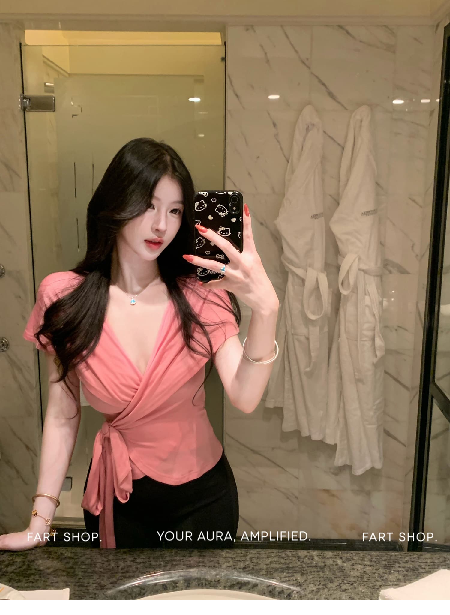 사람들 면 사탕 소녀 라이 경기 서울 십자가 V넥 우아함 스트랩 티셔츠 여성 봄 여름 허리 수축 맨위 상세 이미지 8