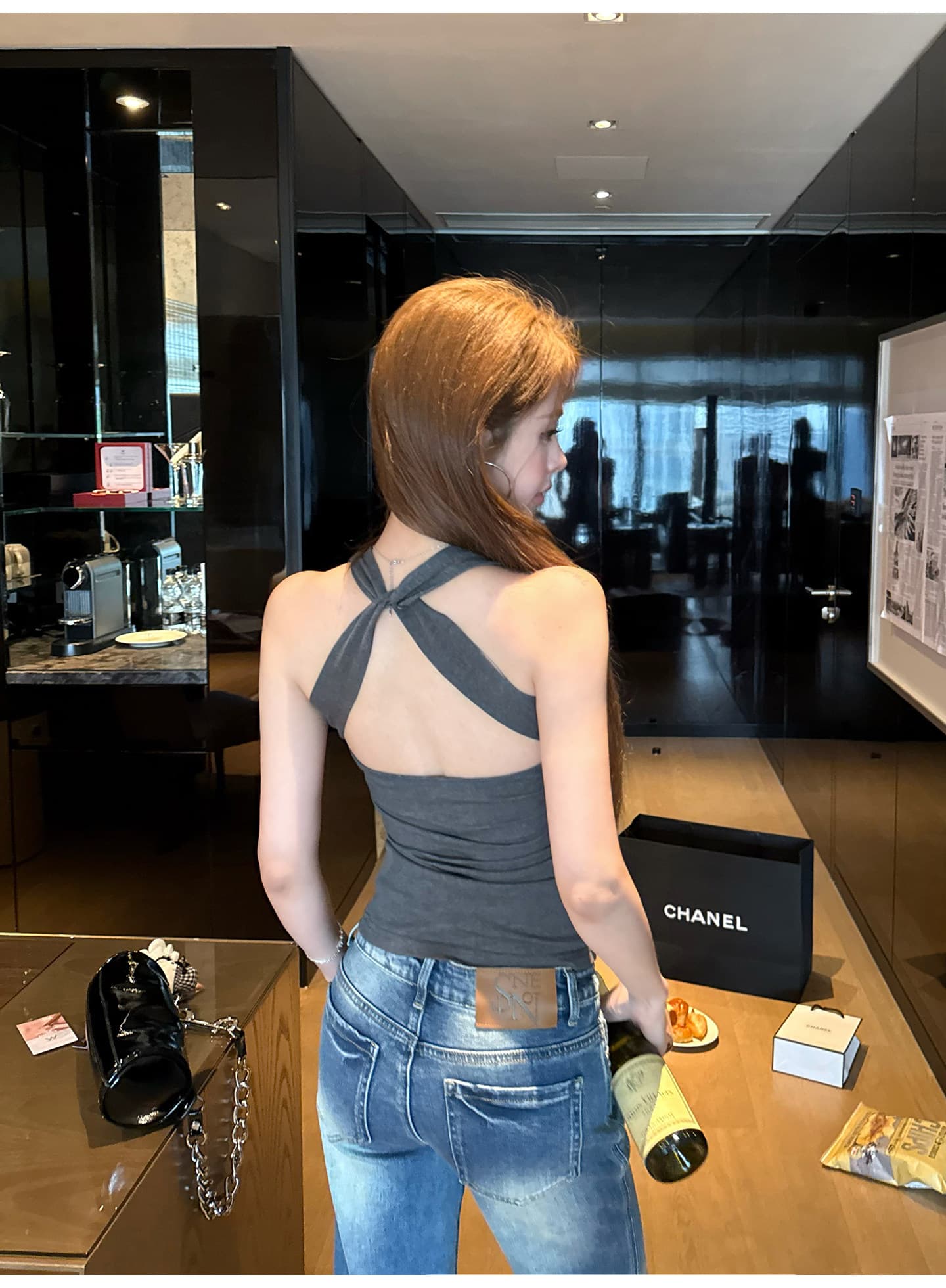 사람들 면 핫걸 거울 수 있습니다. 조정 V넥 징 캐미솔 여름 핫걸 백리스 맨위 상세 이미지 4