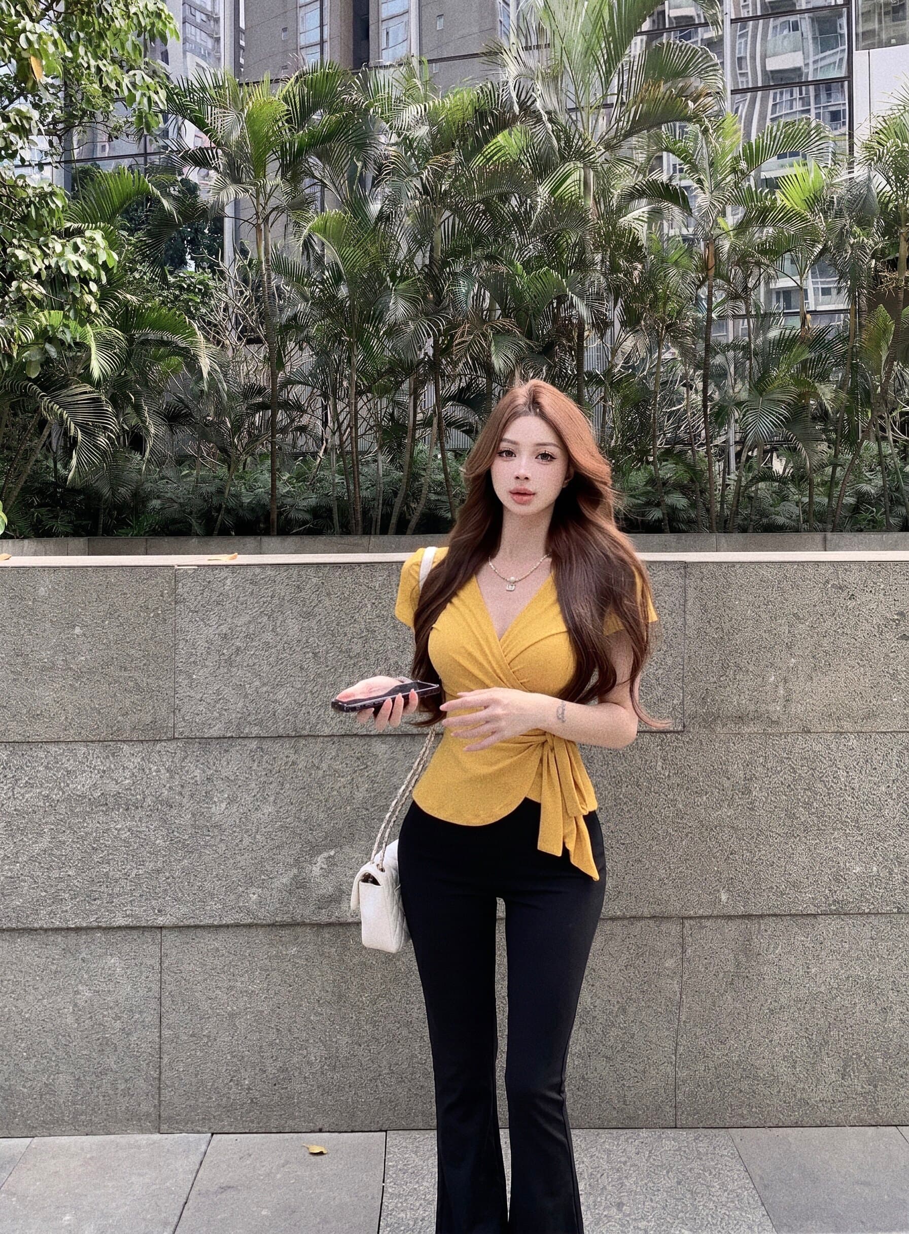 사람들 면 순수한 욕망 바람 십자가 V넥 반팔 긍정적 인 어깨 티셔츠 여성 여름 스트랩 허리 수축 핫걸 심황 색상 맨위 상세 이미지 6
