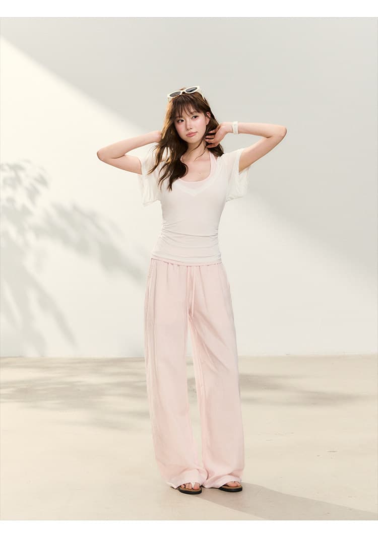사람들 면 몸매 가꾸기 행침 목 조끼 사실 두 조각 빅 브이 넥 긍정적 인 어깨 반팔 티셔츠 맨위 여성 상세 이미지 4