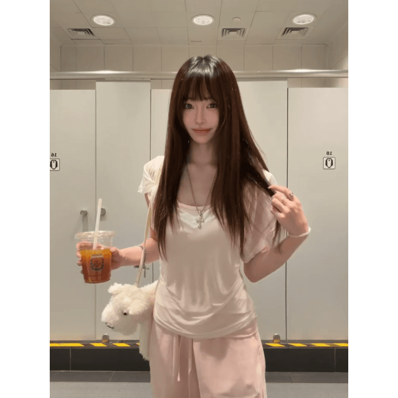 사람들 면 한 부서 행침 목 캐미솔 스택 착용 Tulle 블라우스 맨위 두 조각 여성 세트 여름 이미지 2