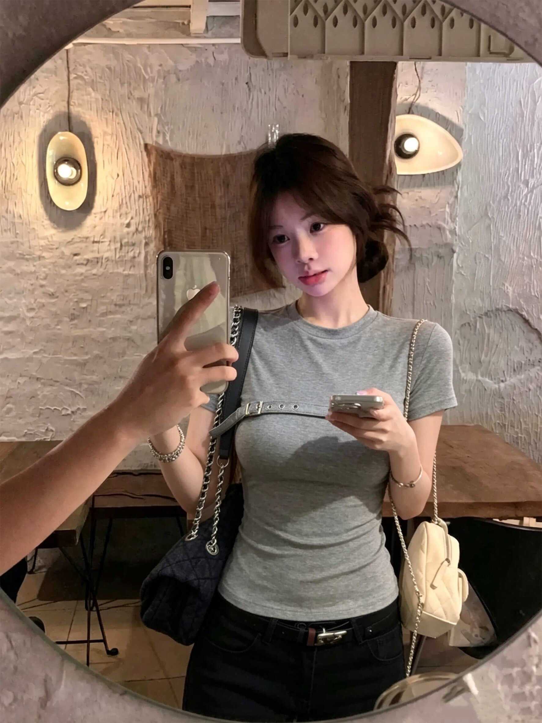 사람들 면 핫걸 바람 긍정적 인 어깨 반팔 티셔츠 여성 여름 가슴 벨트 버클 장식 몸매 가꾸기 슬림해 보이는 맨위 상세 이미지 4