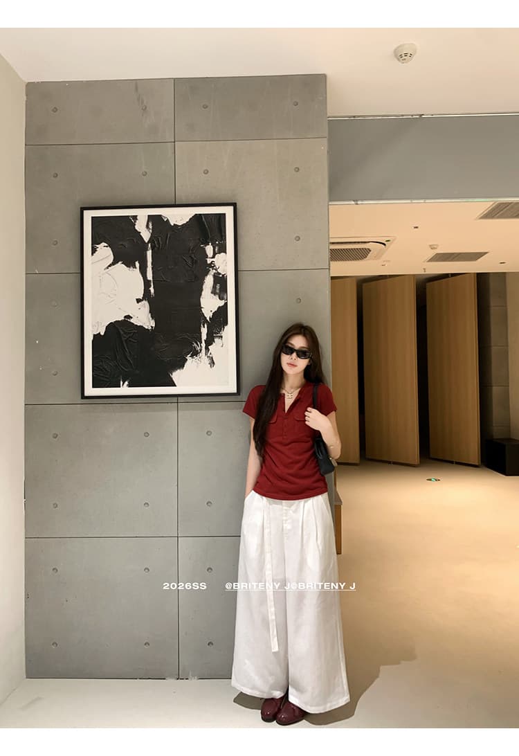 작은 6 월 6 월 브리트니 c 조금 스키니 t 세부 사항 전체 점수 3 차원 워크웨어 주머니 슬림해 보이는 마이크로 허리 수축 반팔 티셔츠 상세 이미지 13